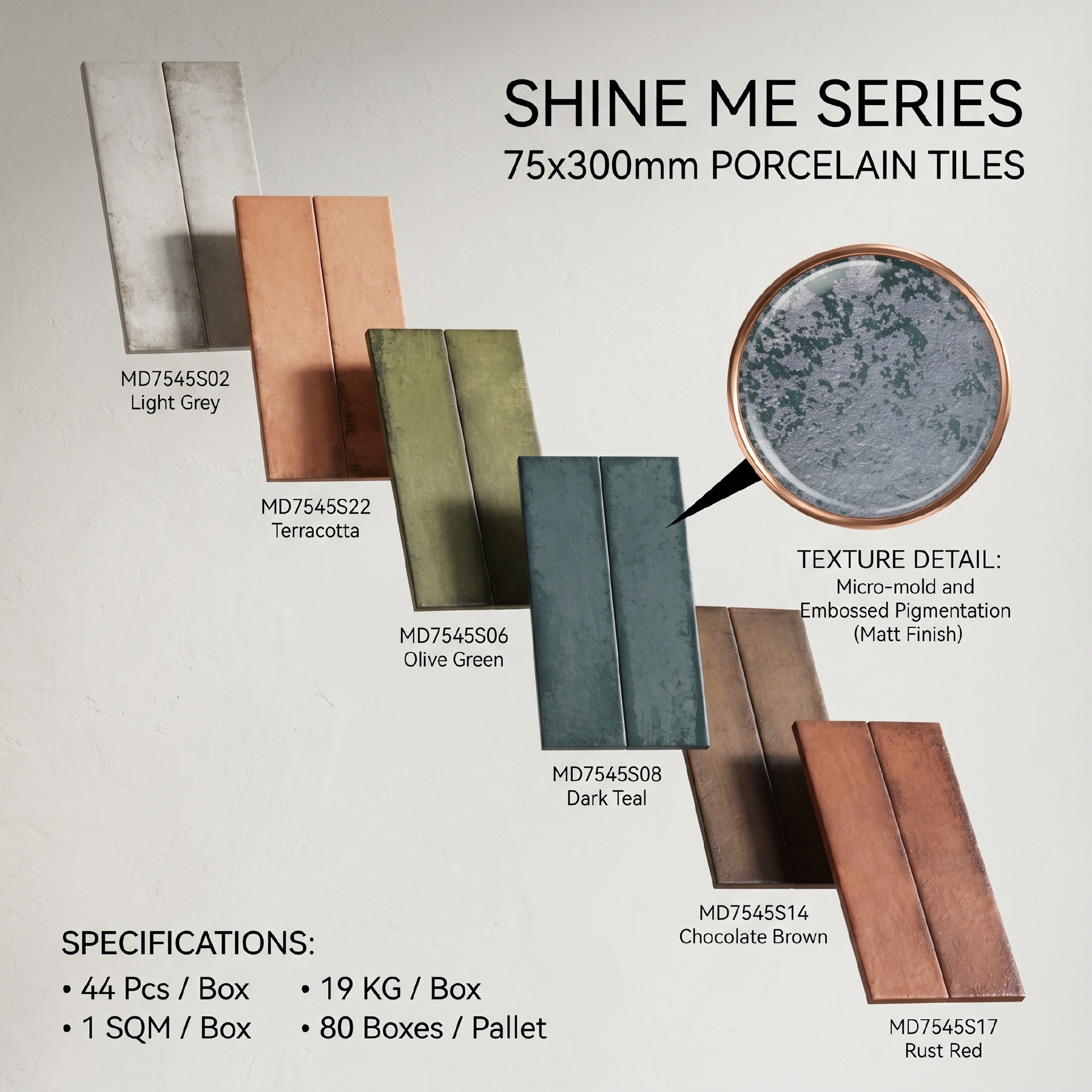 Tường nội thất ốp gạch 75x300mm dập nổi xếp so le