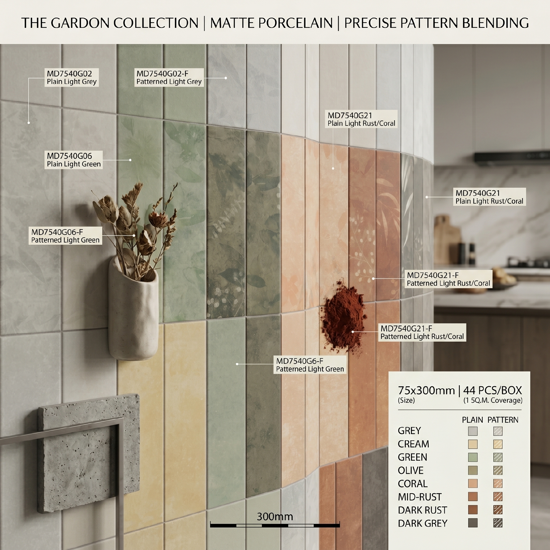 Viên gạch porcelain GARDON 75x300mm chụp chính diện