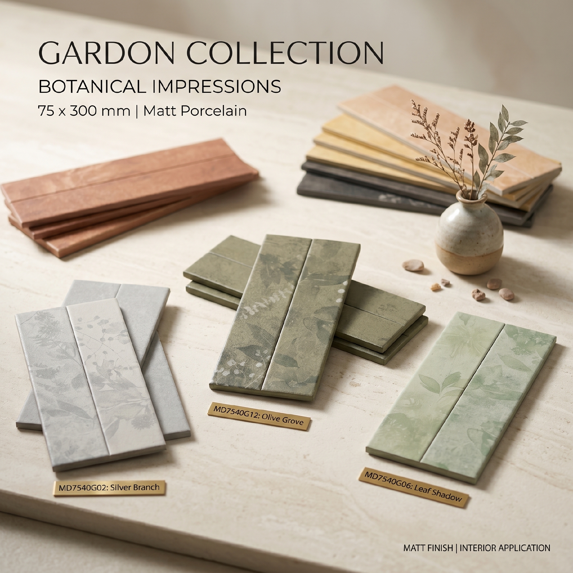 Mảng tường ốp gạch GARDON 75x300mm ghép xương cá