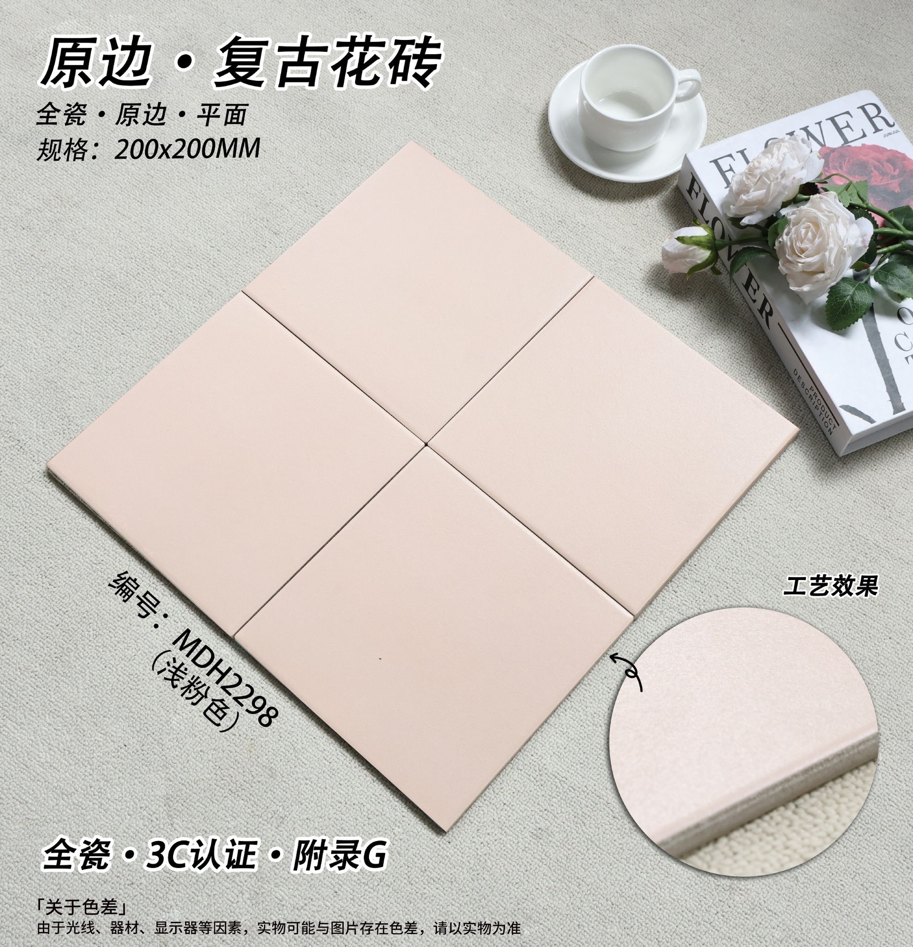 Cận cảnh bề mặt mờ nhung không phản quang của gạch