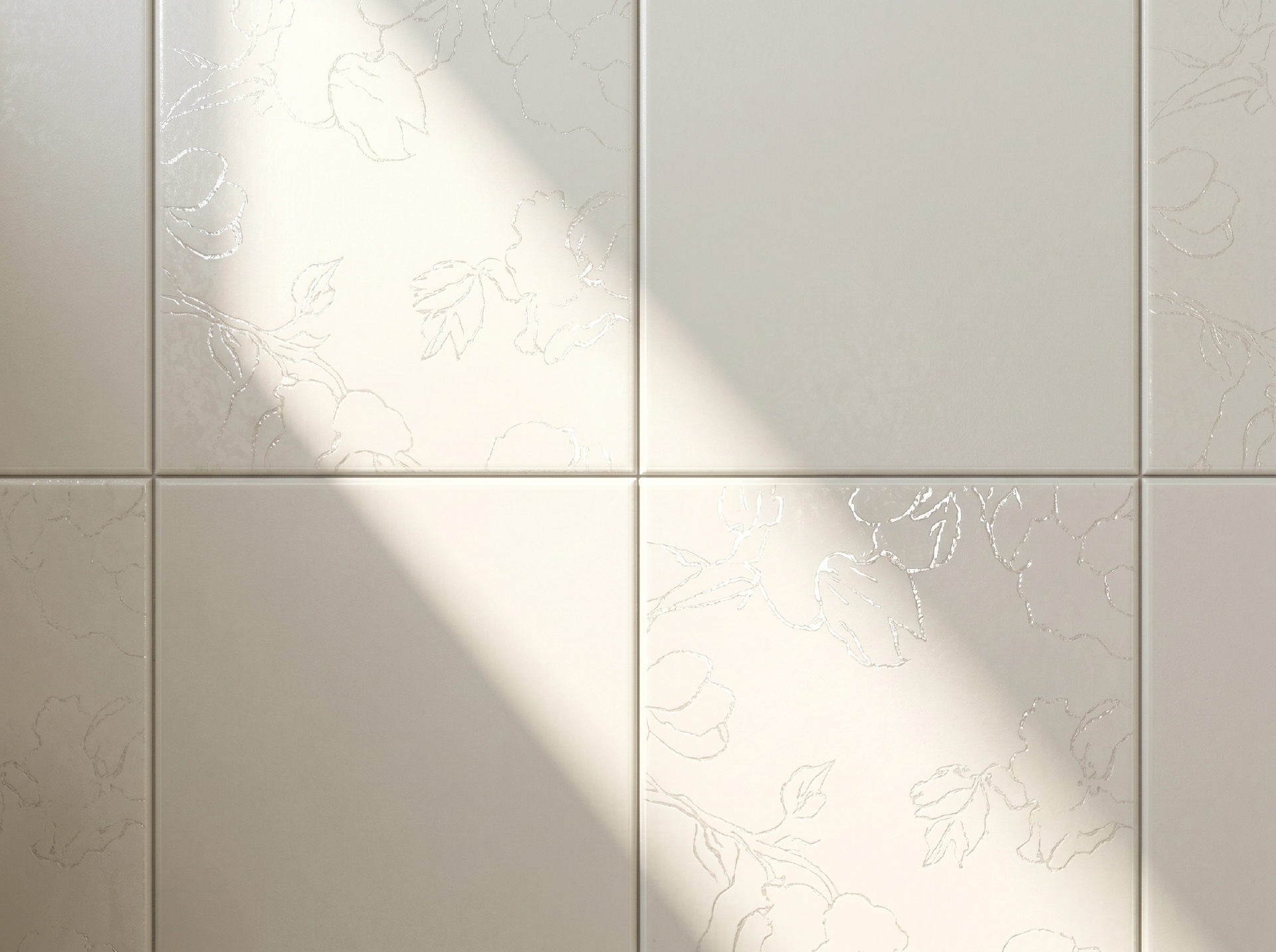 Viên gạch porcelain 200x200mm chụp chính diện thấy rõ hoạ tiết hoa dập nổi