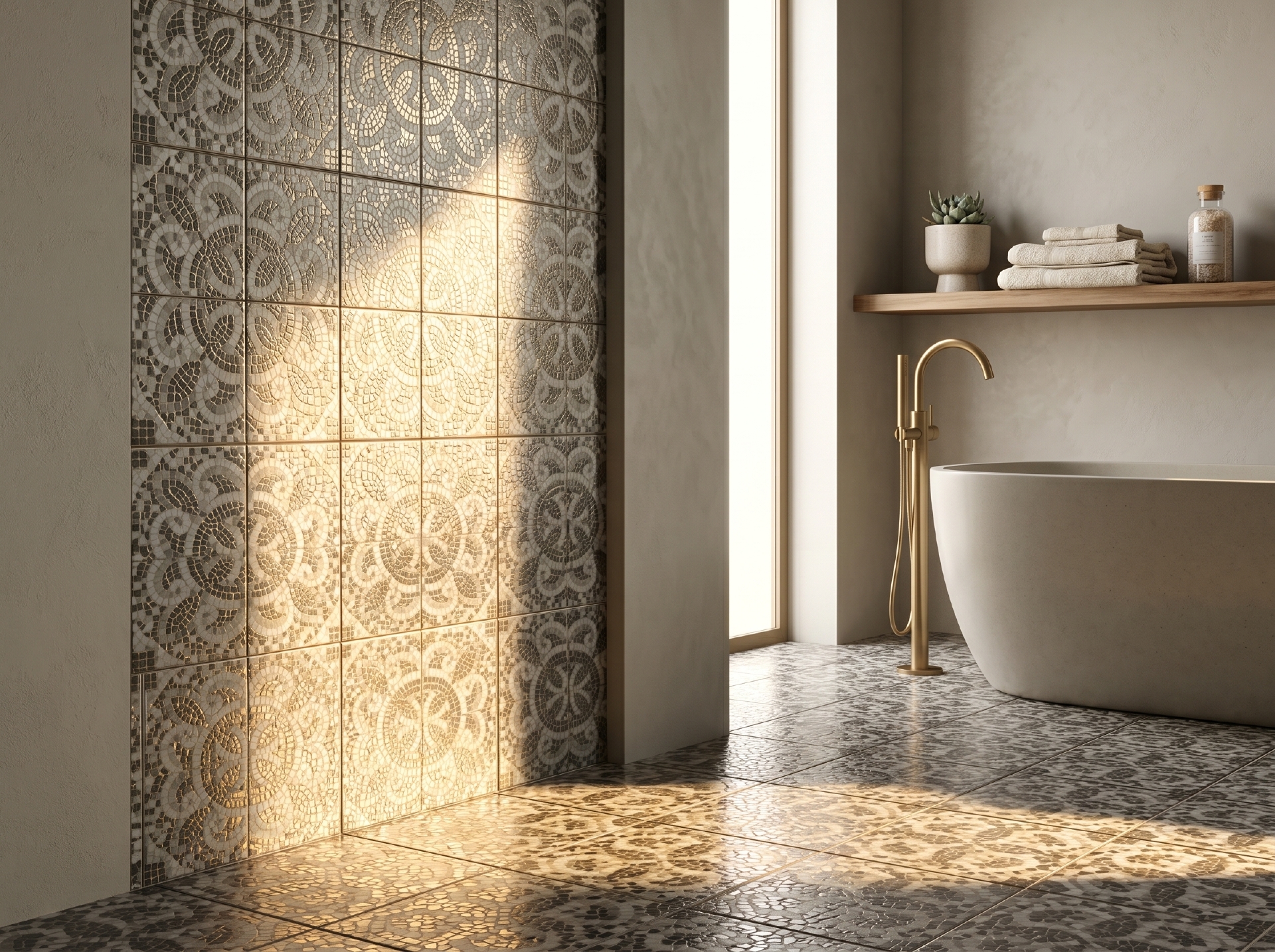 Viên gạch porcelain 200x200mm chụp thẳng thấy toàn bộ hoạ tiết mosaic