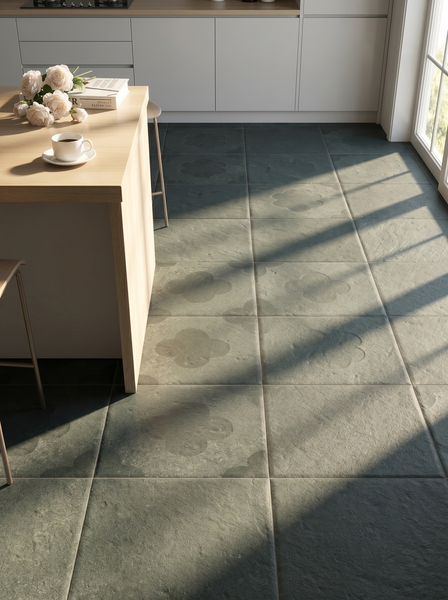 So sánh hai tông màu đen và xanh lá đậm của dòng gạch 200x200mm
