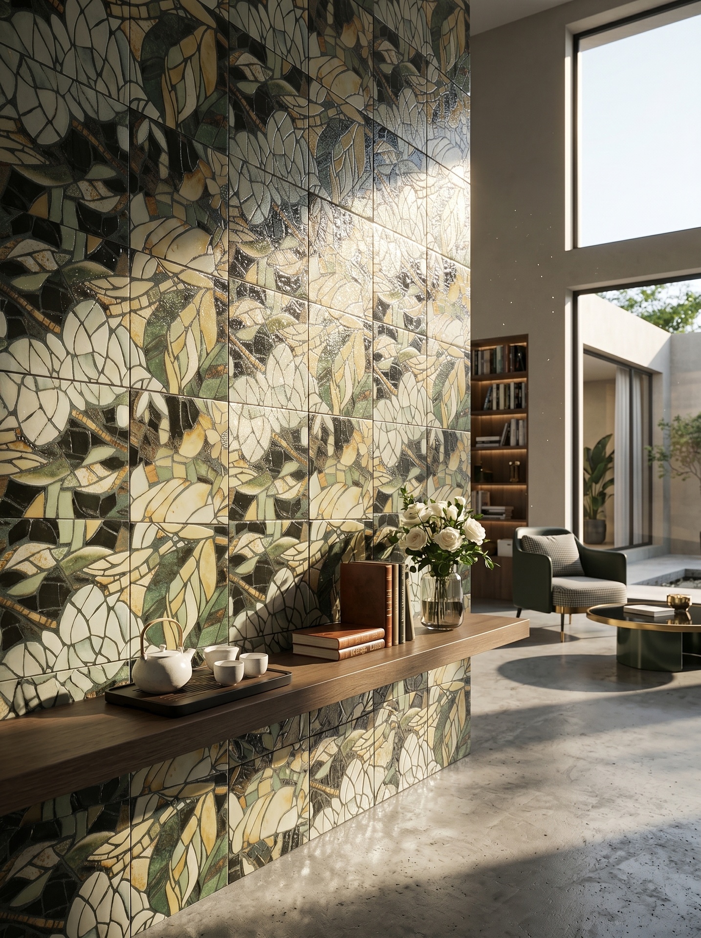 Mảng tường trang trí ghép nhiều mẫu gạch hoạ tiết lá 200x200mm