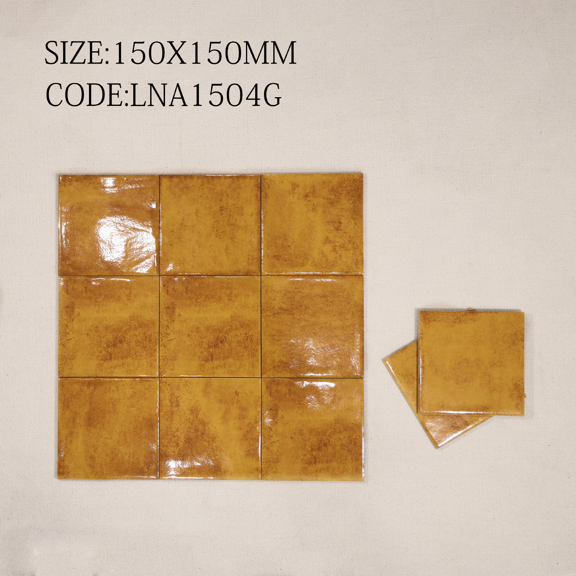 Viên gạch porcelain 150x150mm bóng gợn sóng chụp chính diện