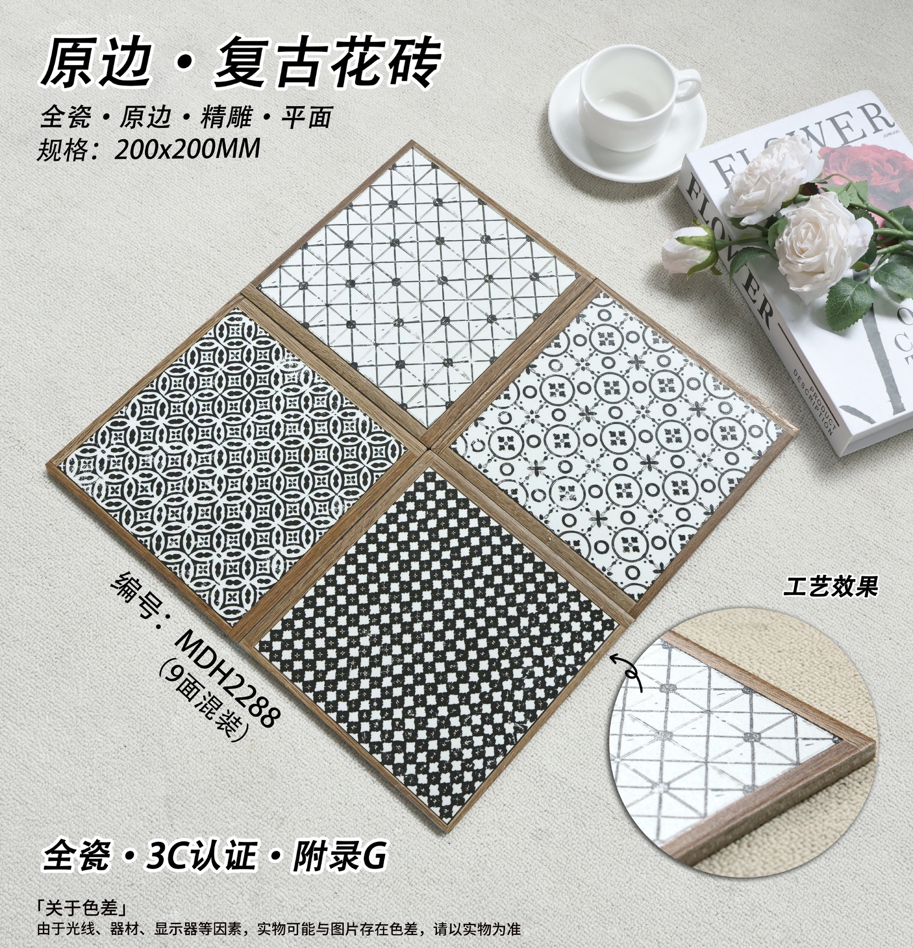 Sàn nội thất lát gạch hoạ tiết 200x200mm theo kiểu patchwork