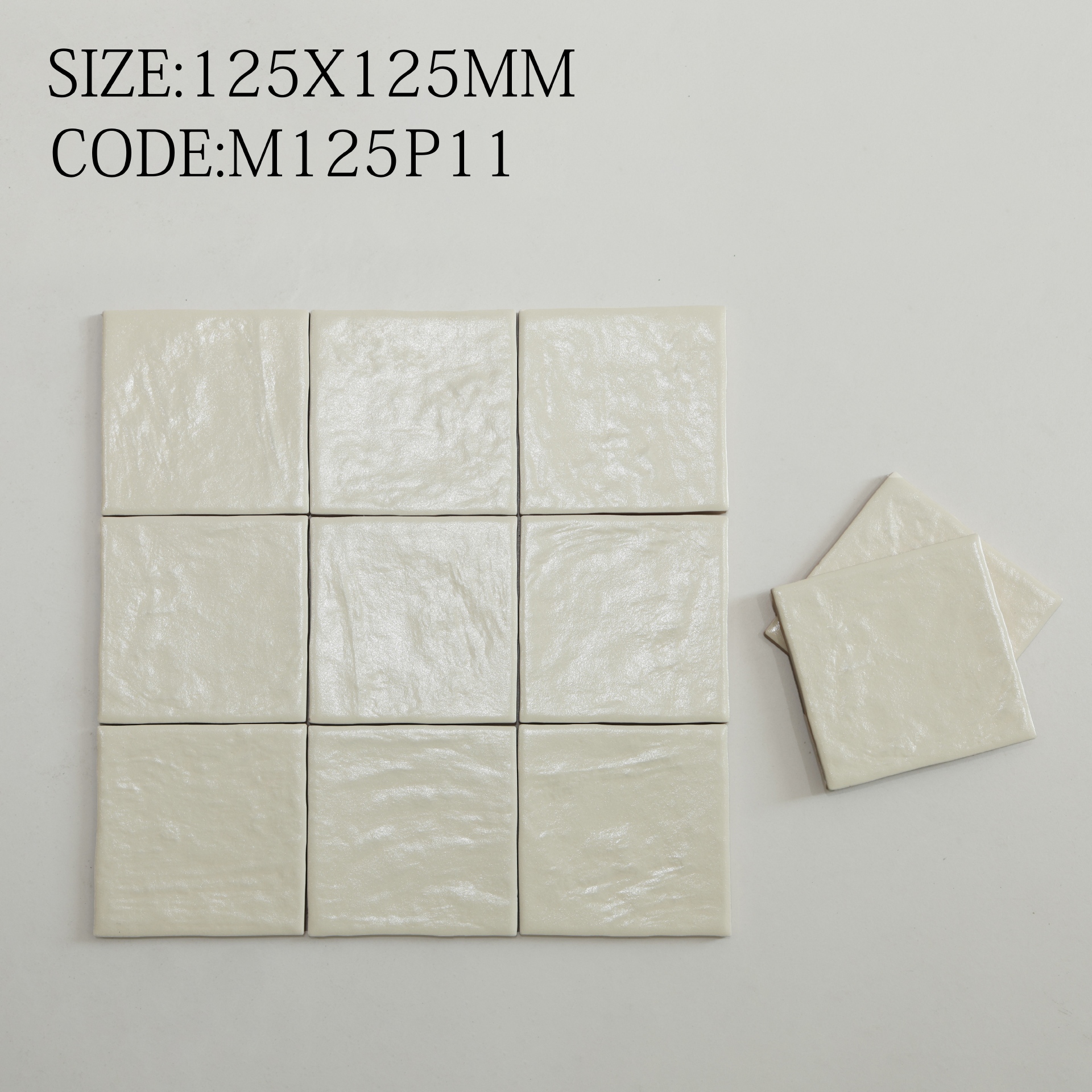 Bảy màu gạch 125x125mm từ trắng kem tới xanh lá nhạt và đen