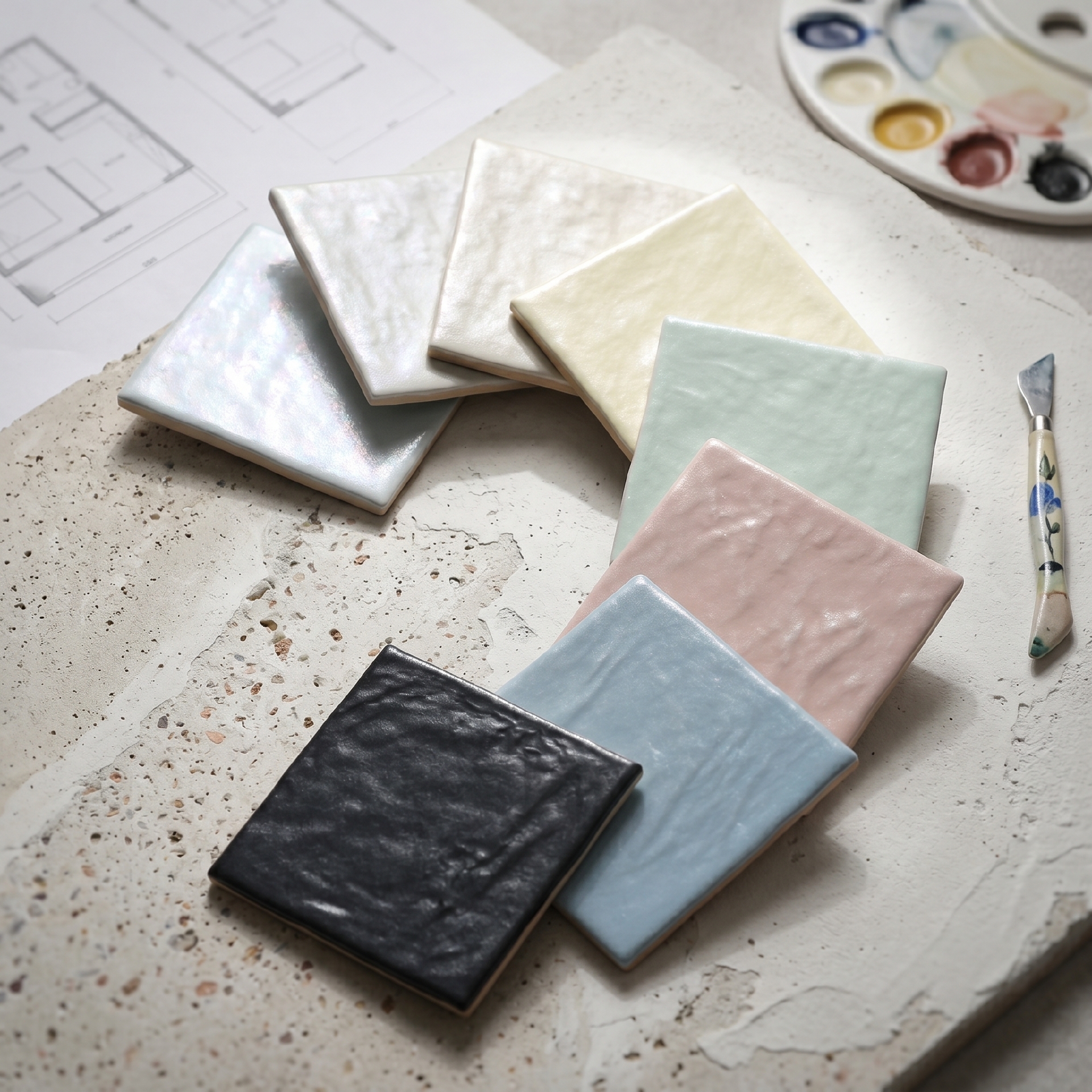 Viên gạch ceramic 125x125mm cạnh thủ công chụp chính diện