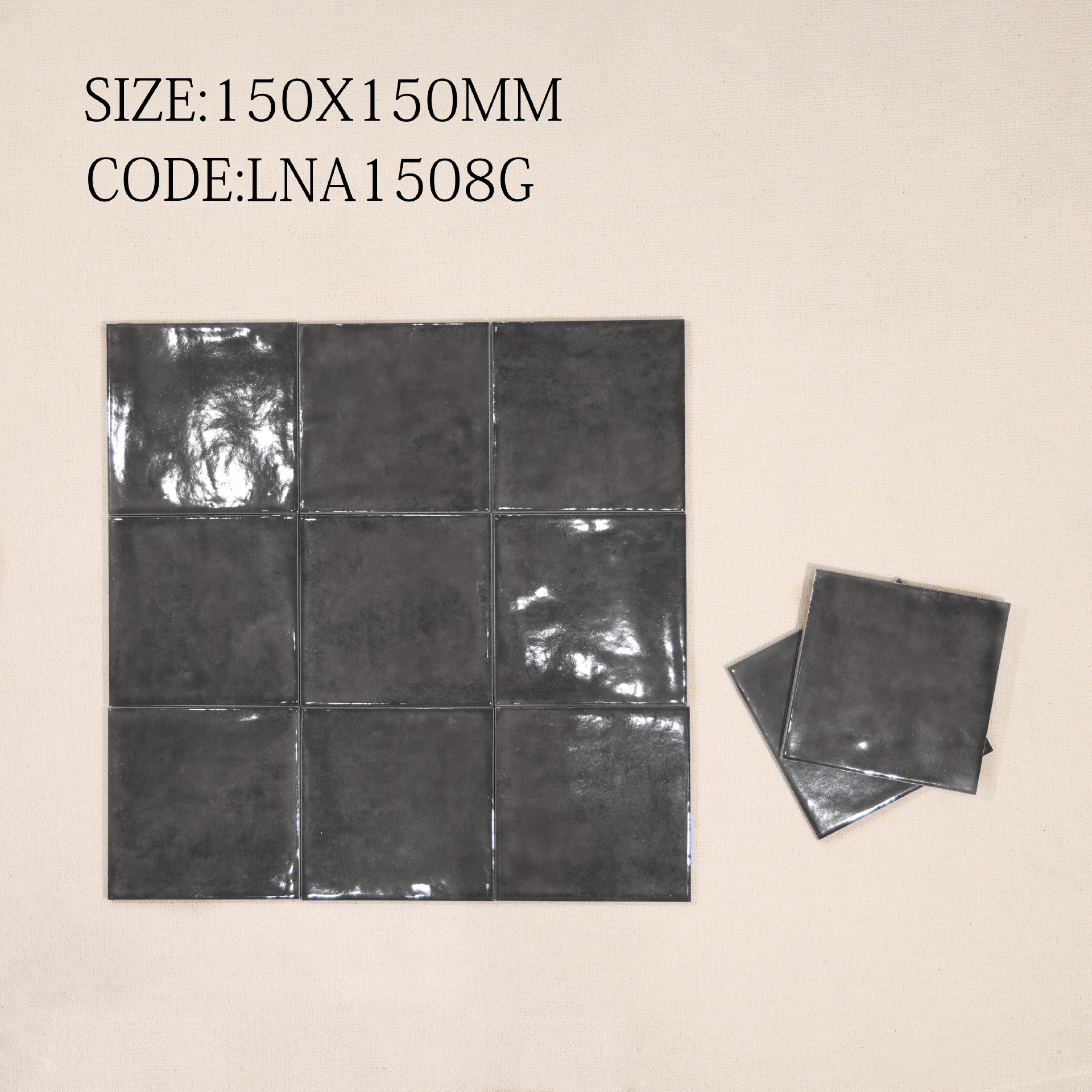 Mảng tường nội thất ốp gạch gợn sóng bóng 150x150mm tông xanh