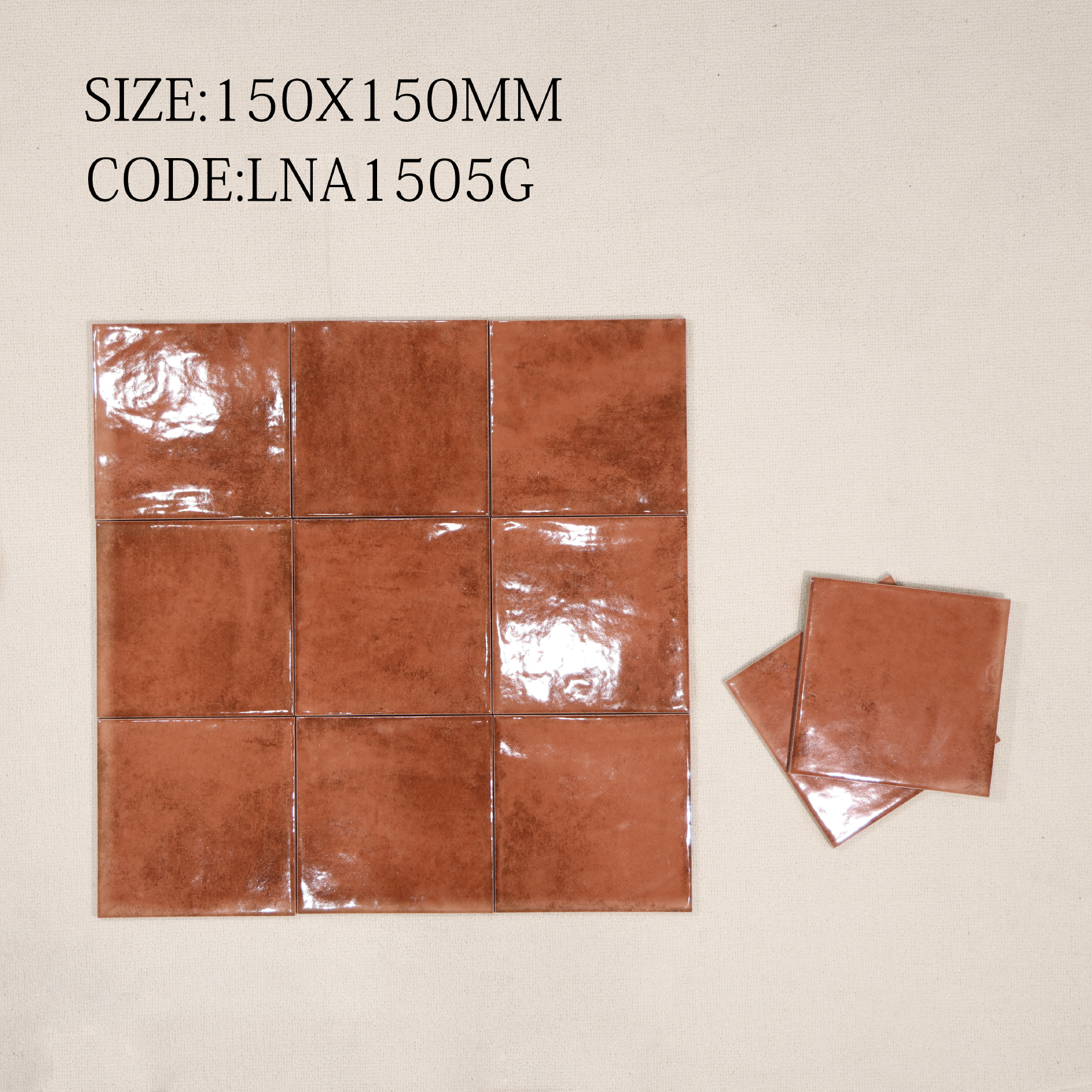 Viên gạch porcelain 150x150mm bóng gợn sóng chụp chính diện