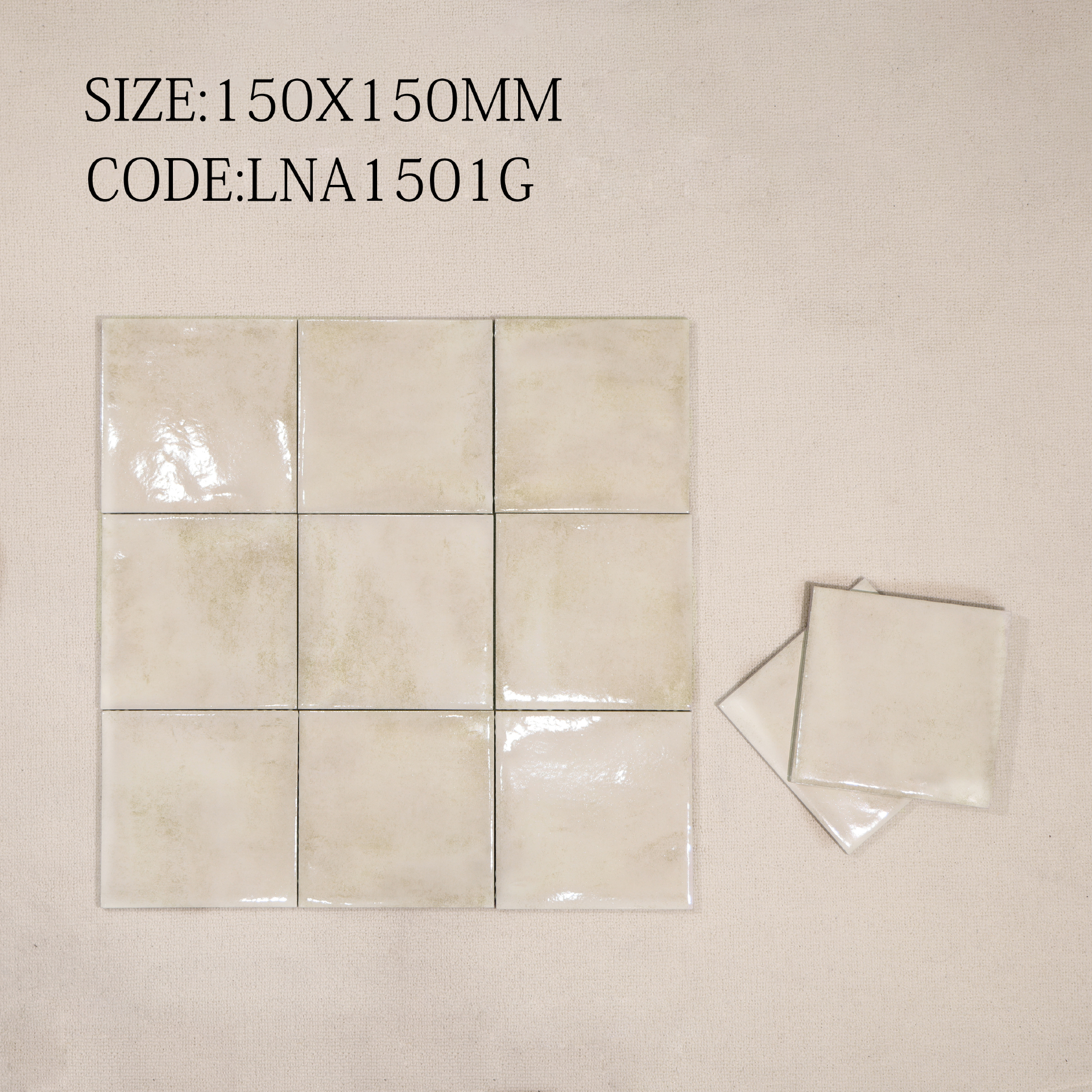 Mảng tường nội thất ốp gạch gợn sóng bóng 150x150mm tông xanh