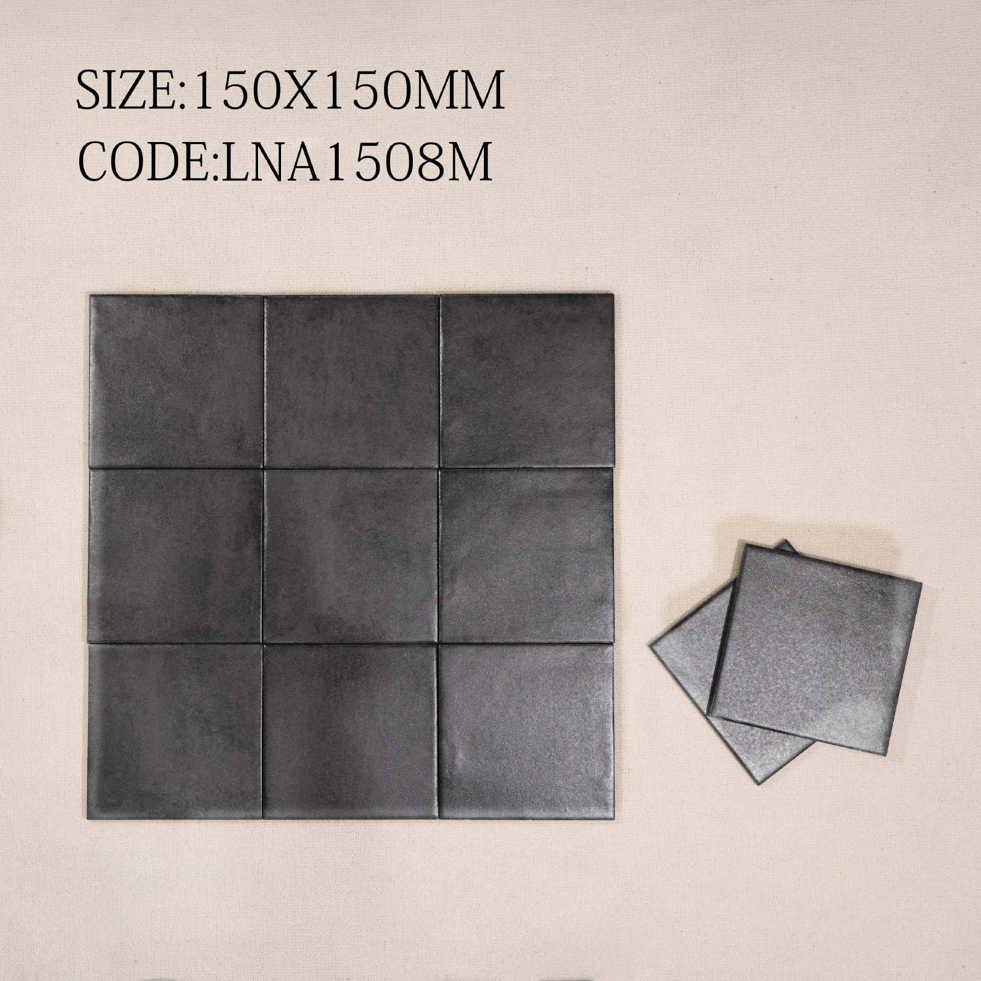 Tường phòng khách ốp gạch mờ gợn sóng 150x150mm tông be