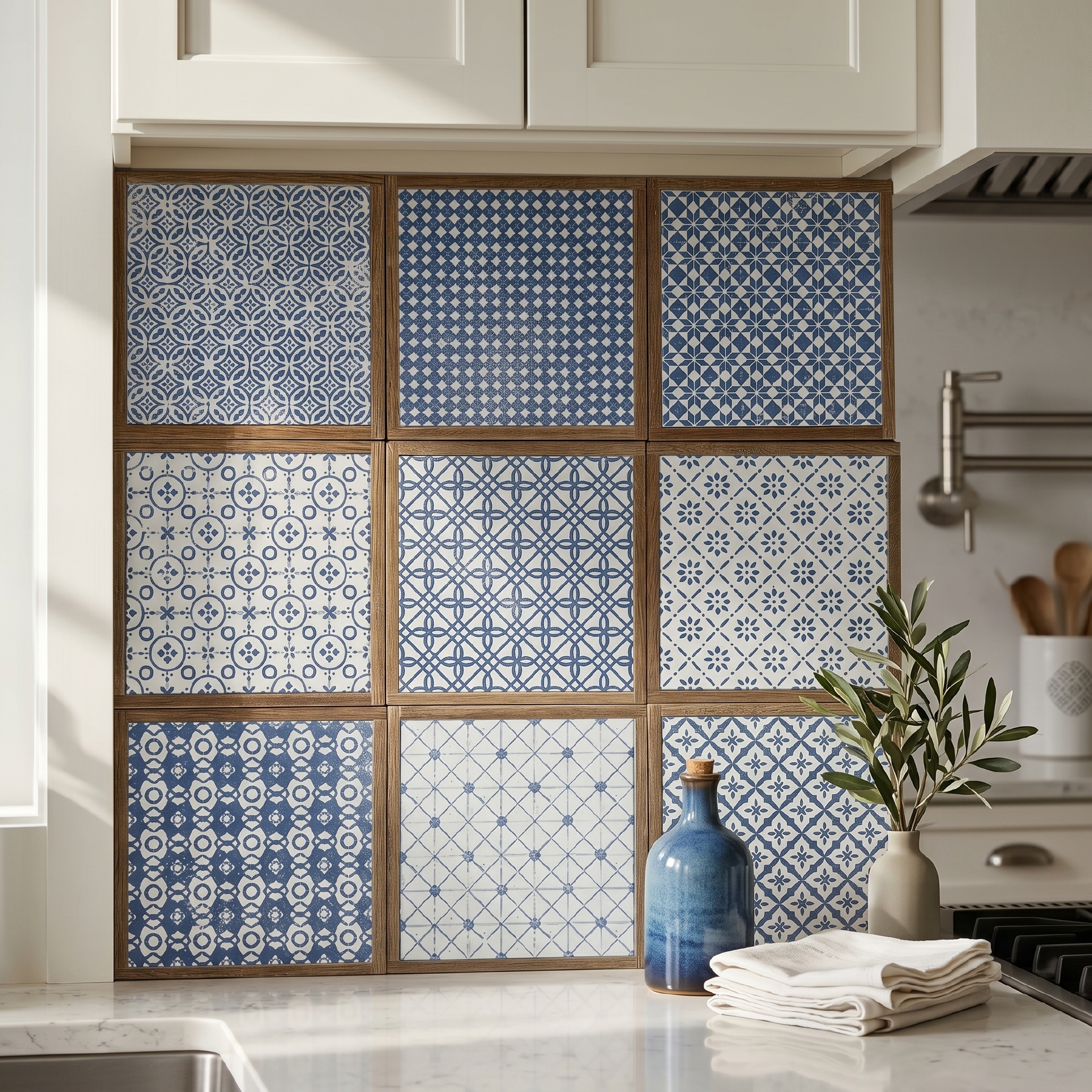 Chín mẫu hoạ tiết gạch porcelain 200x200mm xếp thành lưới vuông