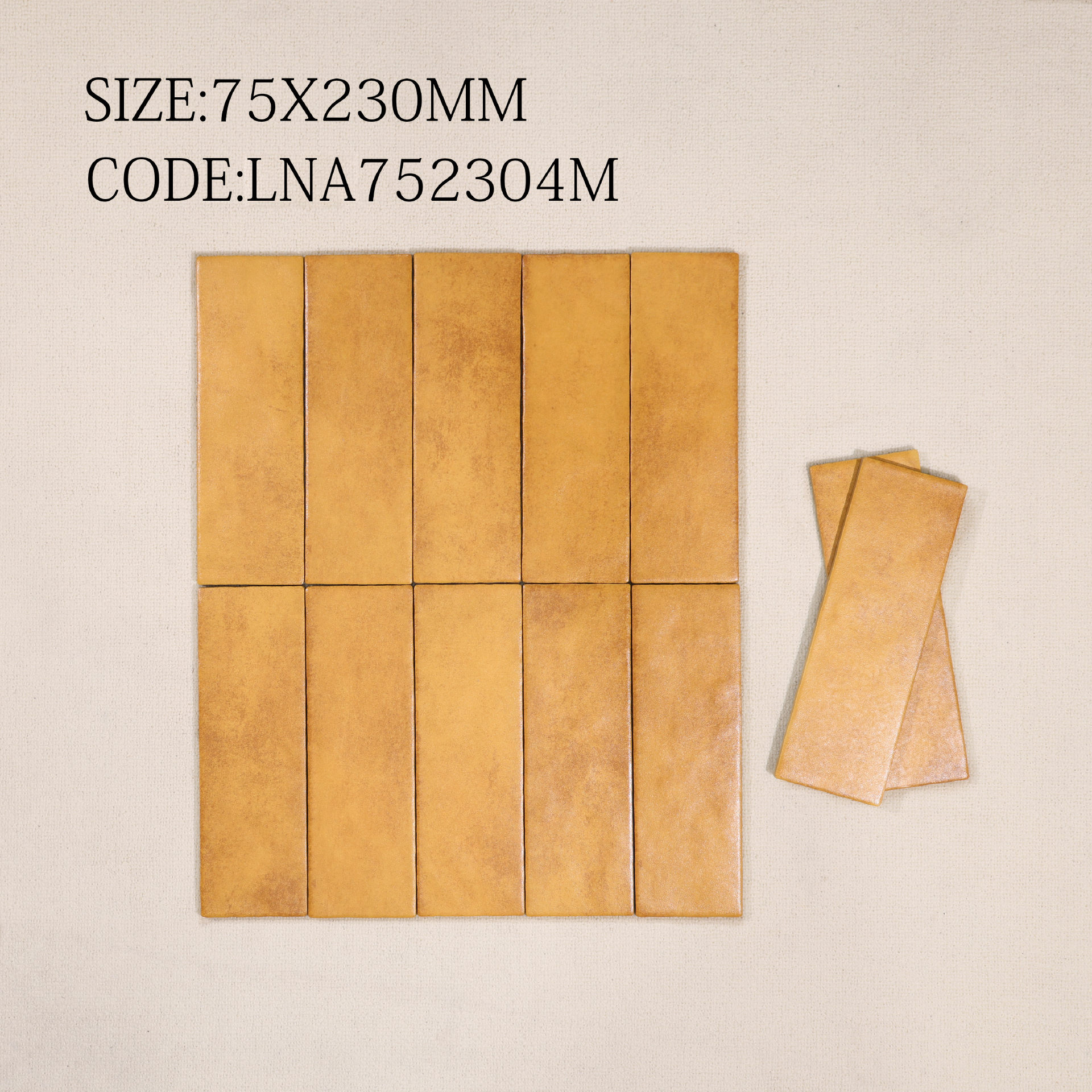 Viên gạch thẻ porcelain 70x230mm mờ gợn sóng chụp chính diện