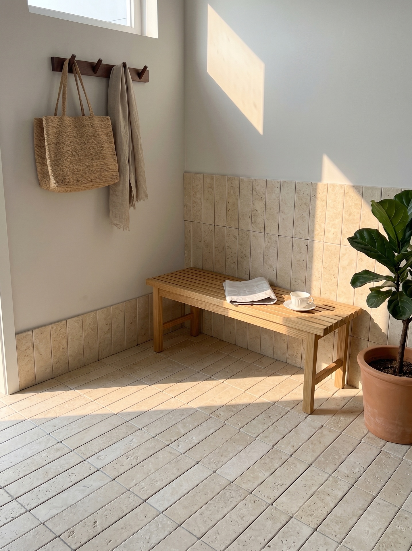 Viên gạch thẻ porcelain 60x250mm vân đá vôi chụp chính diện