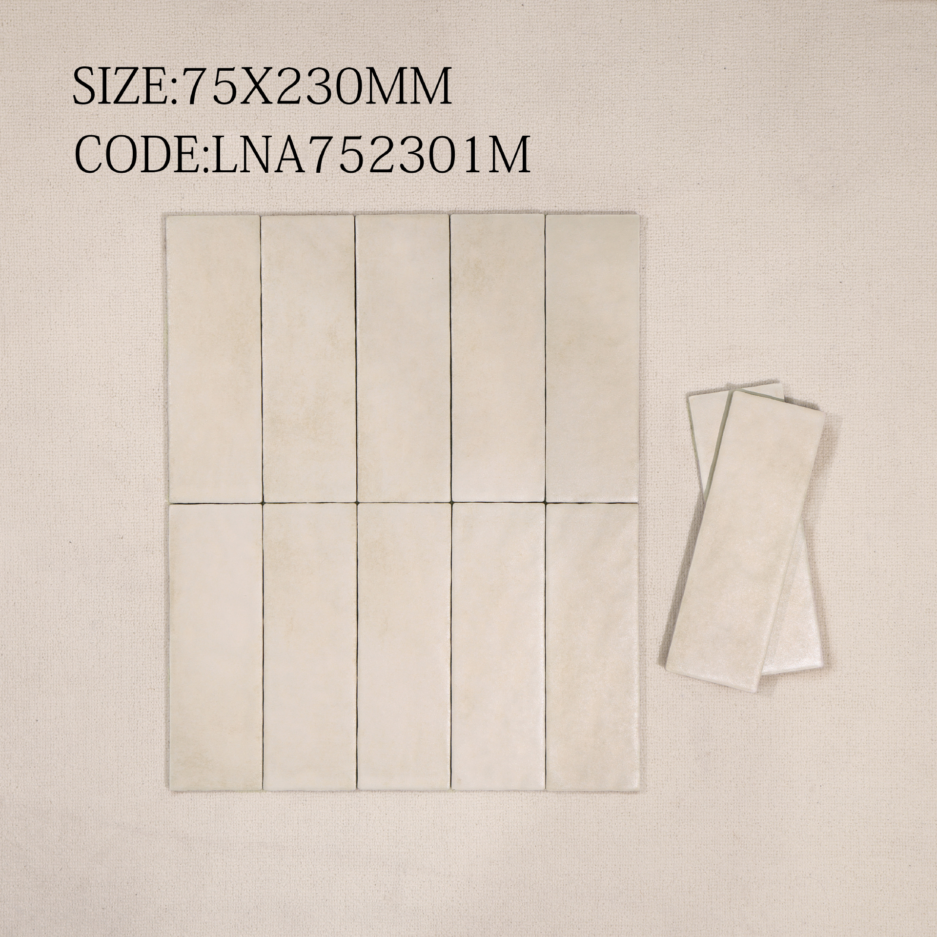 Viên gạch thẻ porcelain 70x230mm mờ gợn sóng chụp chính diện