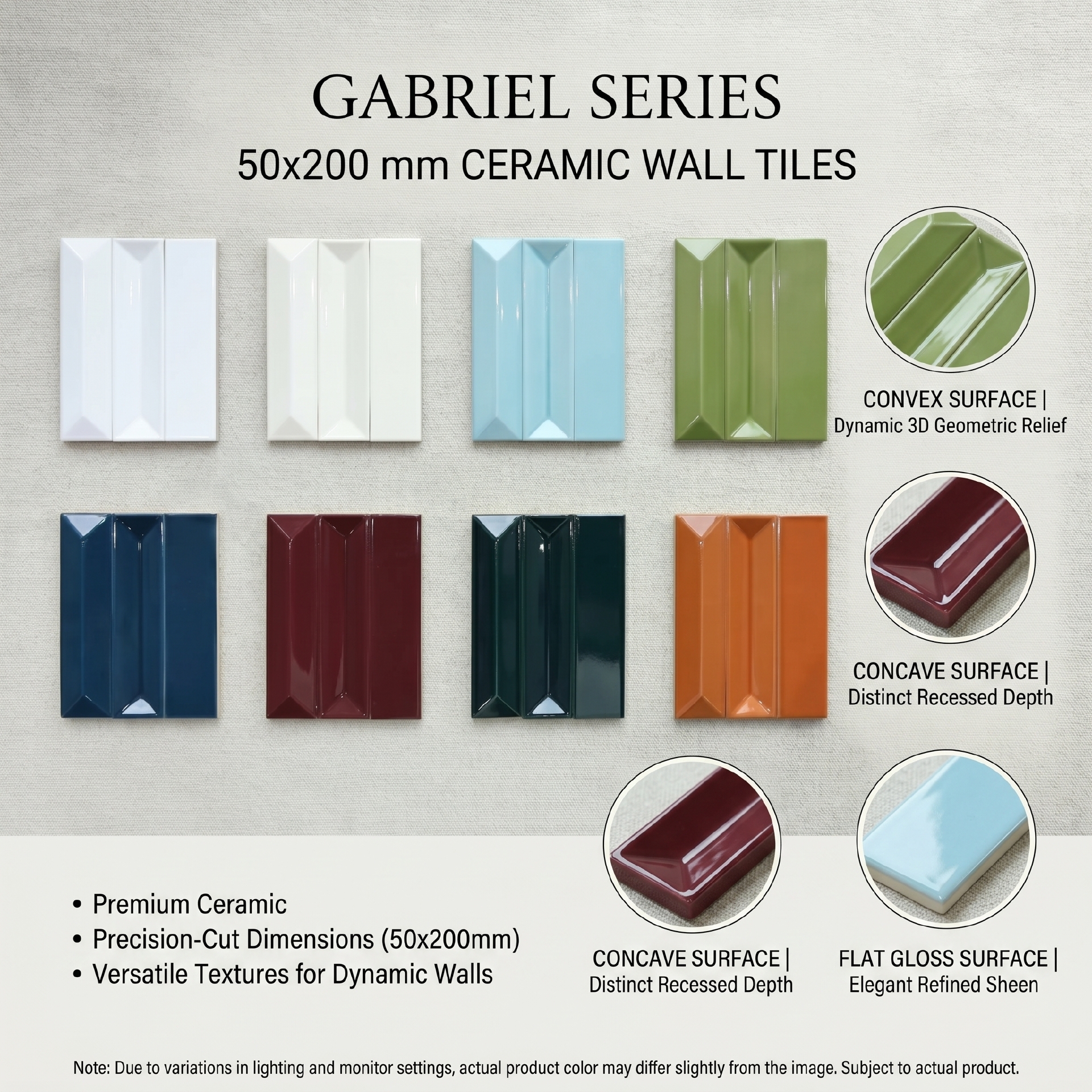 Tường nội thất ốp gạch ceramic 50x200mm phối ba kiểu khuôn