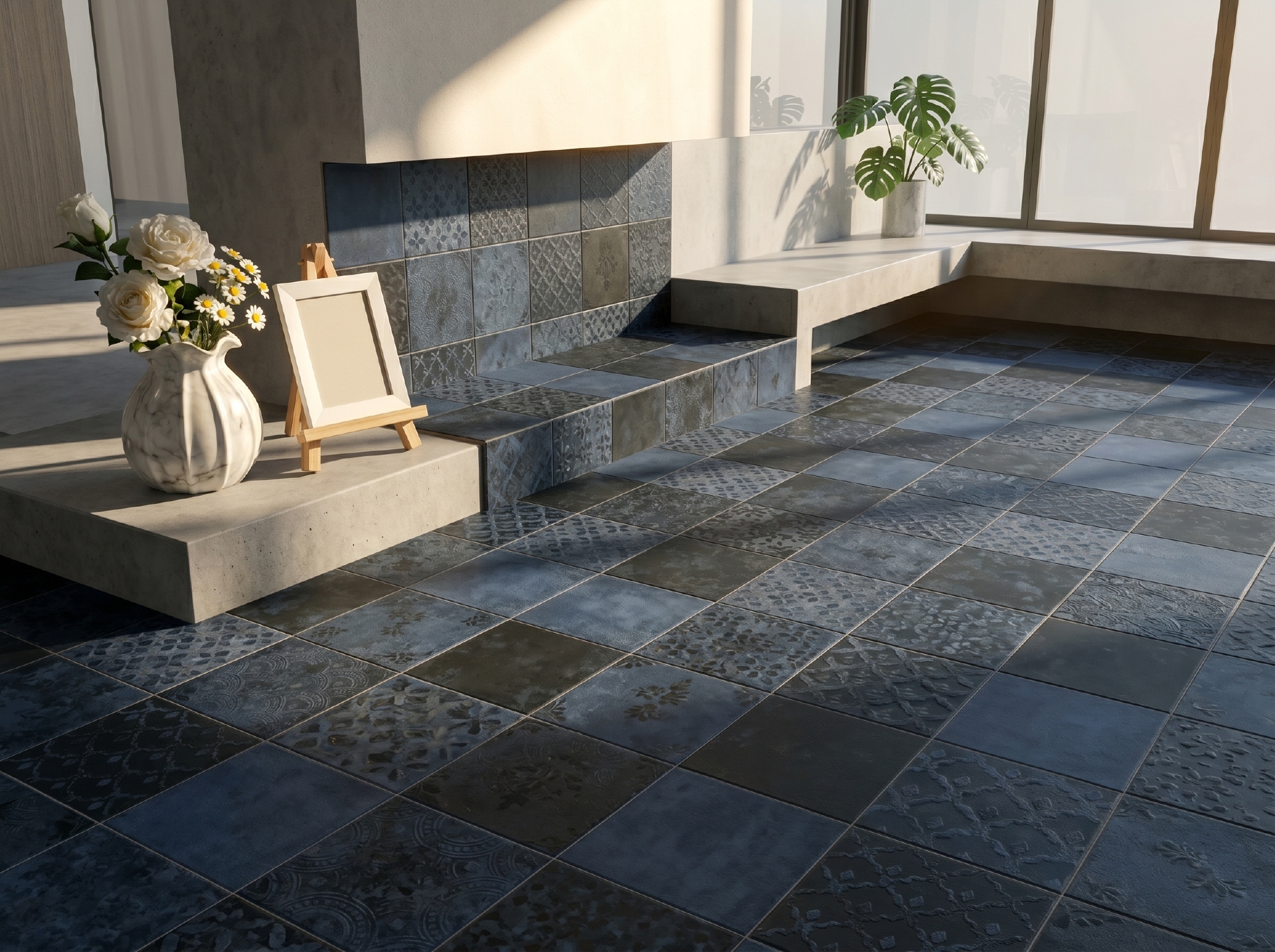 Viên gạch porcelain vuông 150x150mm chụp chính diện