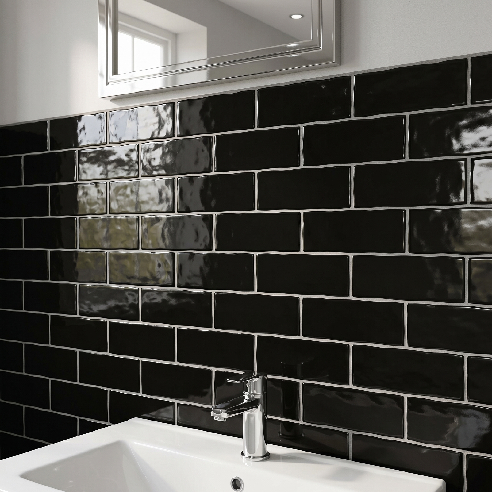 Mảng ốp bếp hoàn thiện bằng gạch thủ công 75x150mm
