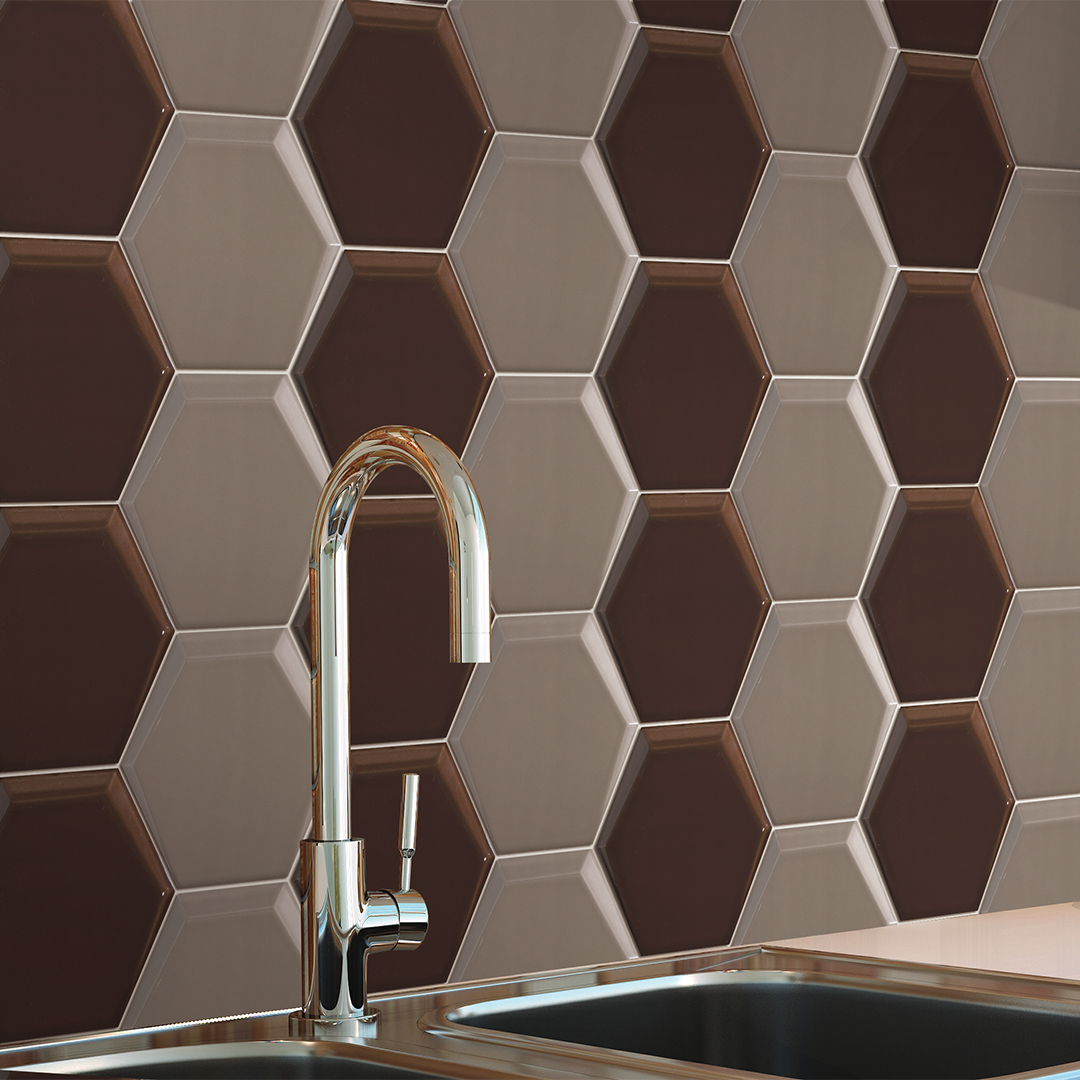 Viên gạch lục giác 3D chụp nghiêng để thấy khối nổi
