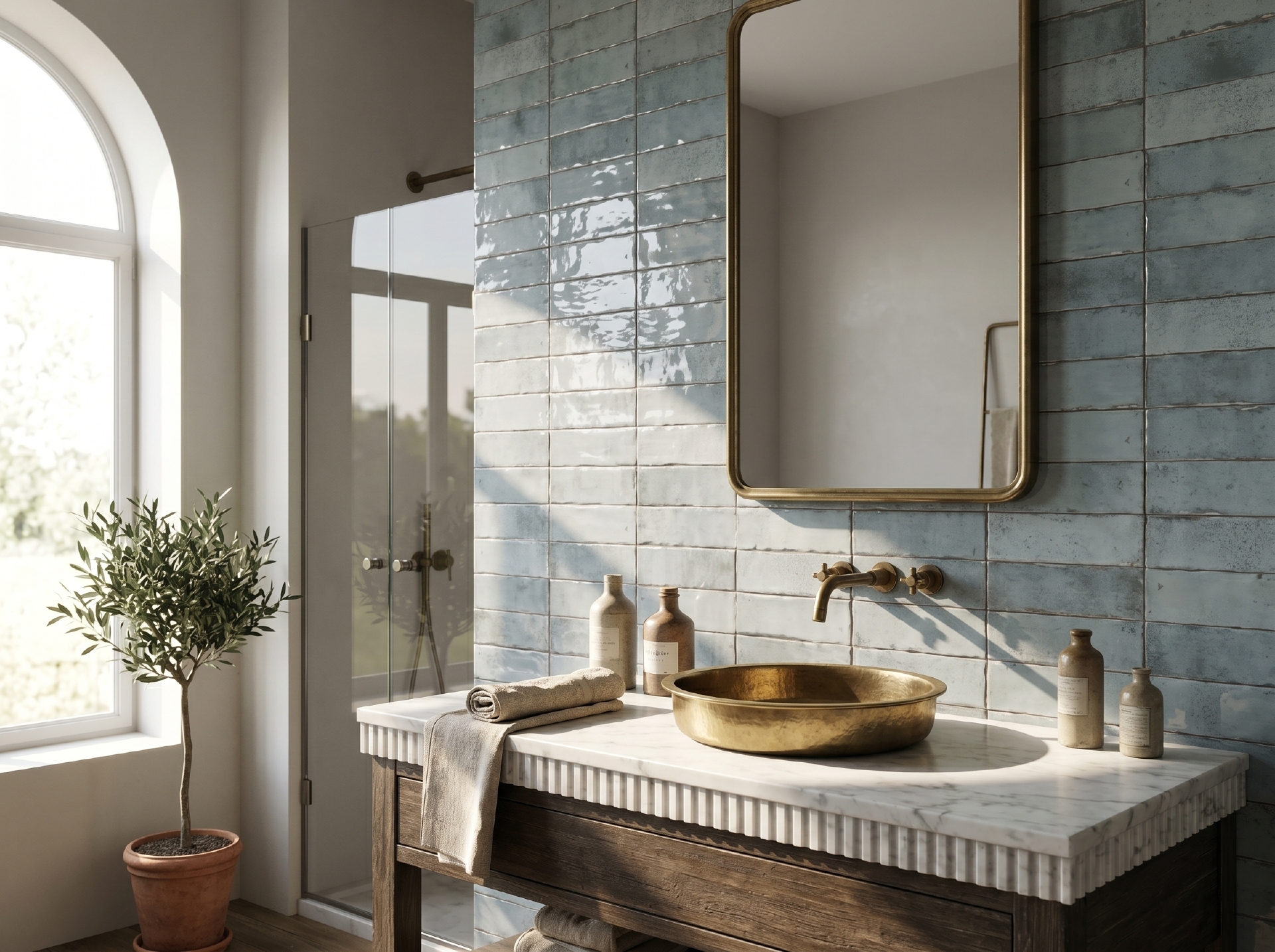 Gạch ceramic 65x200mm chụp nghiêng thấy rõ mặt lồi và mặt lõm
