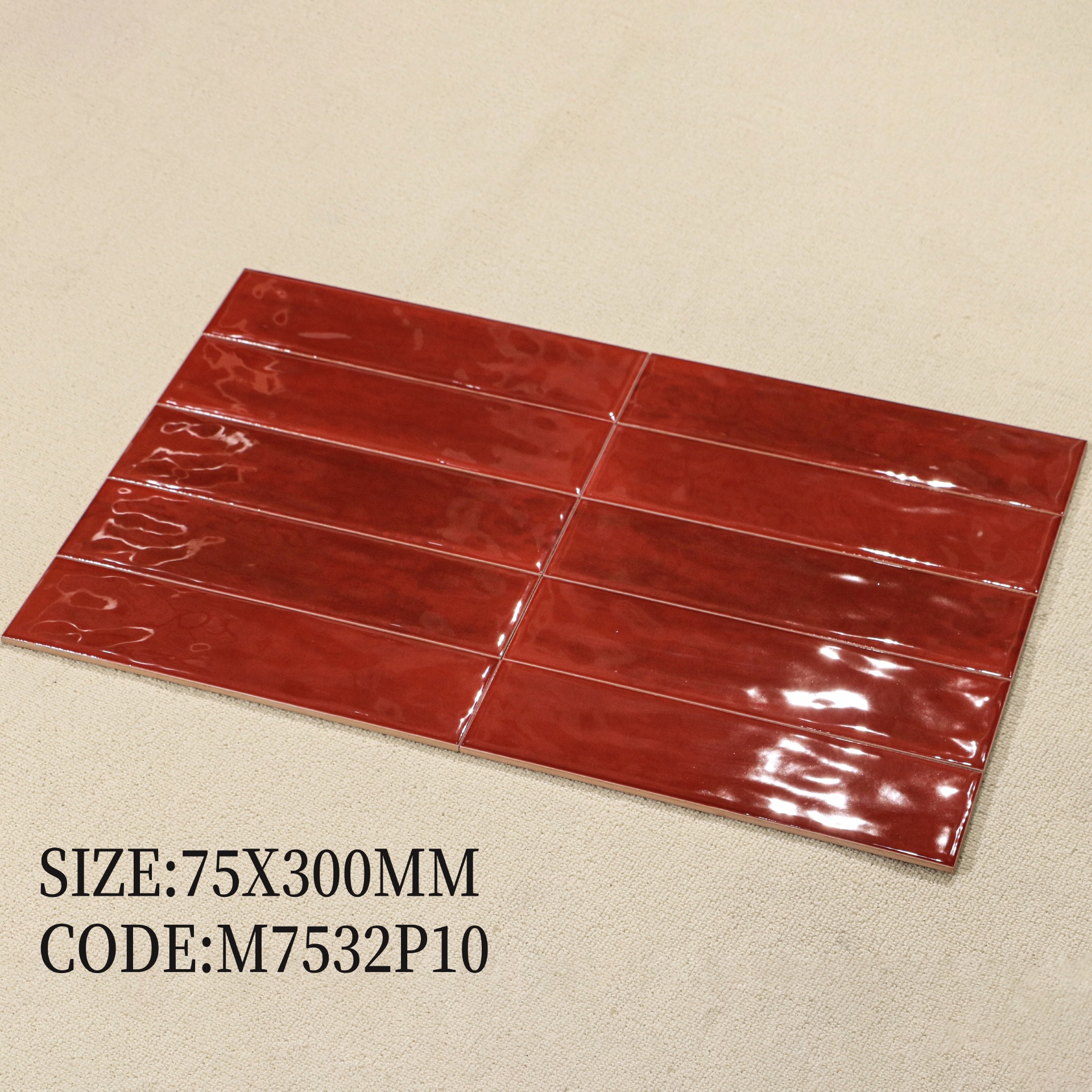 Dải chín mã màu gạch thẻ ceramic 75x300mm xếp cạnh nhau