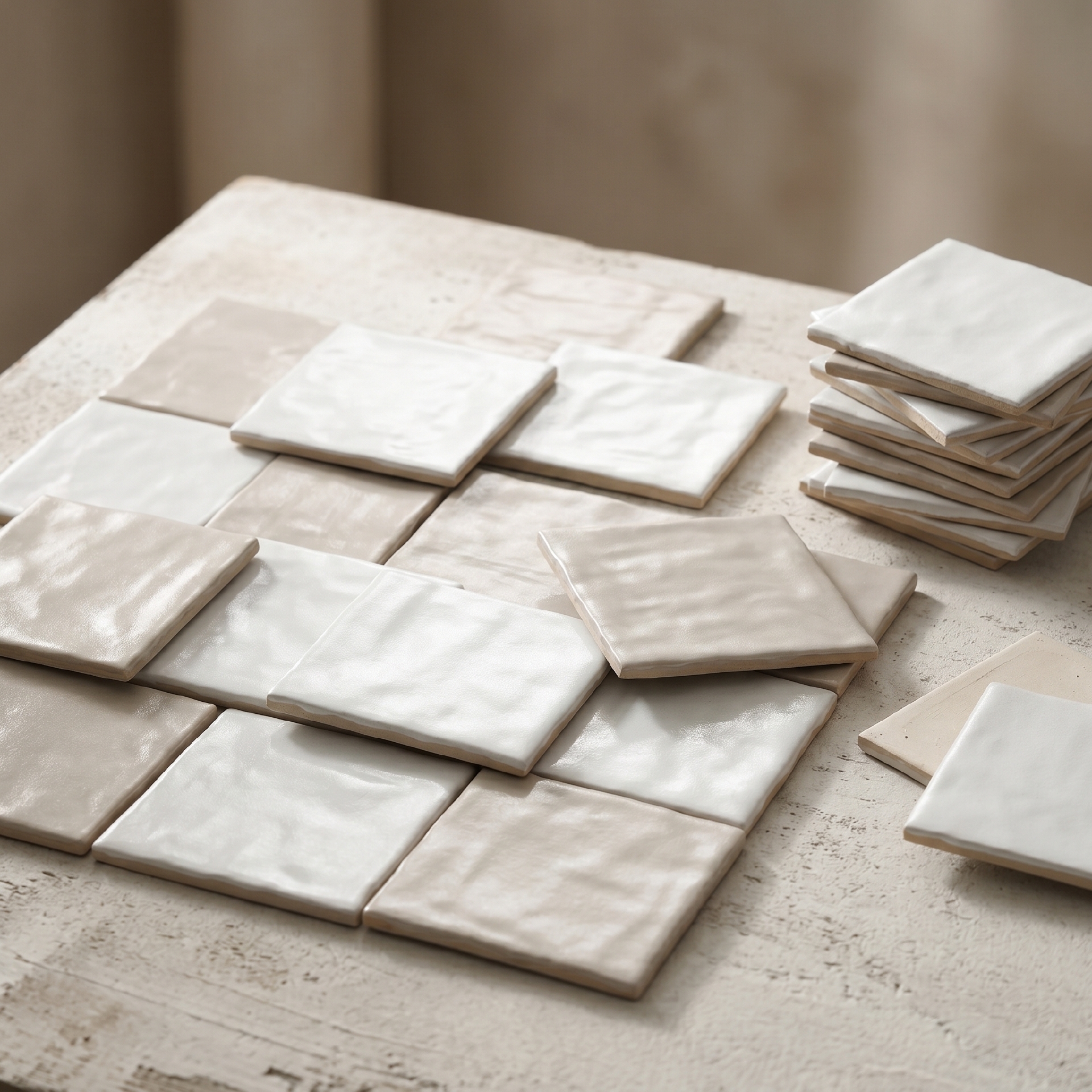 Màu trắng và be của gạch ceramic 100x100mm đặt cạnh nhau