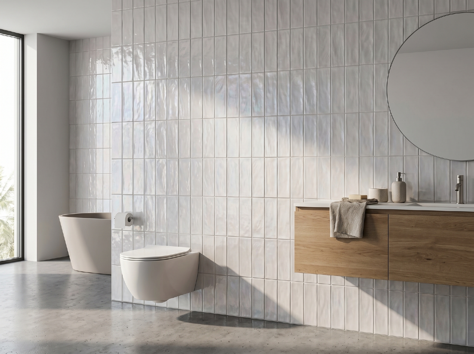 Tường trong nhà ốp gạch 65x200mm xếp ngang so le