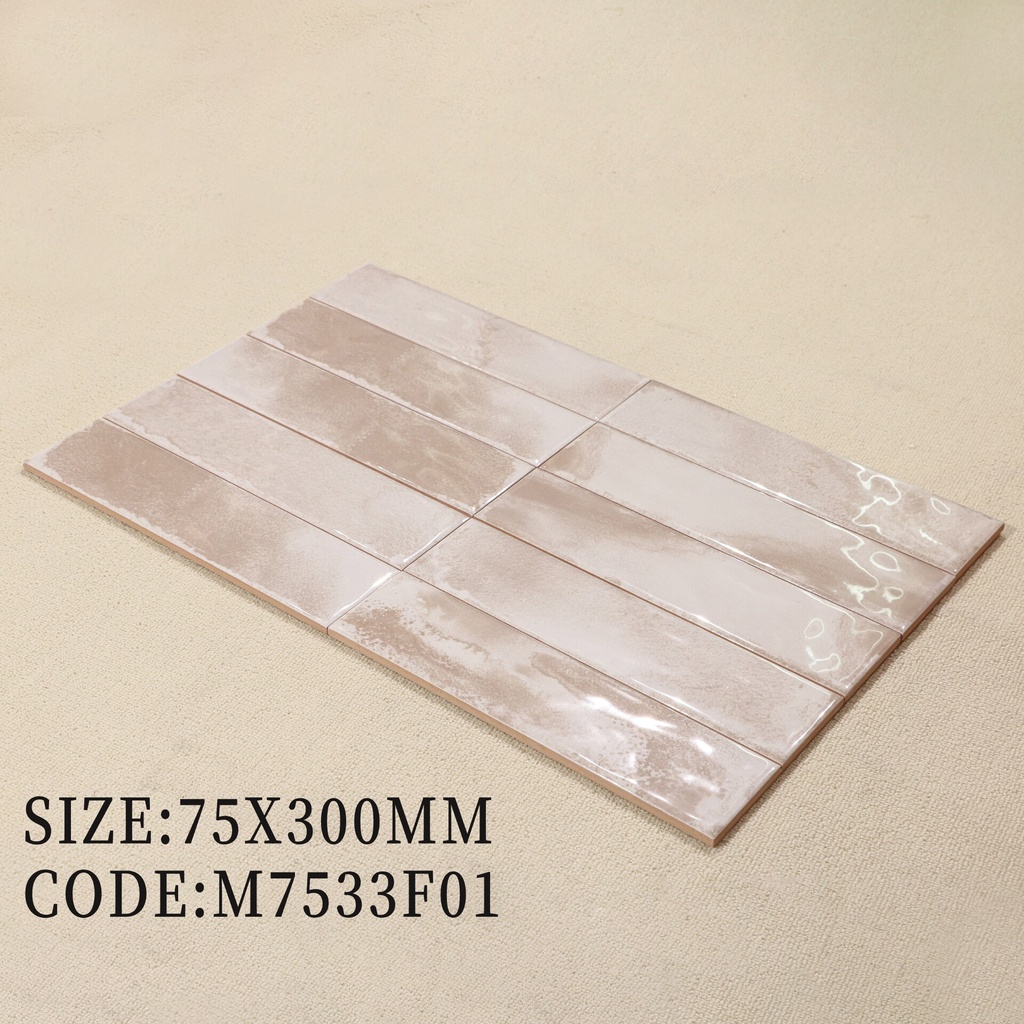 Tường trong nhà ốp gạch Vesta 75x300mm ghép xương cá