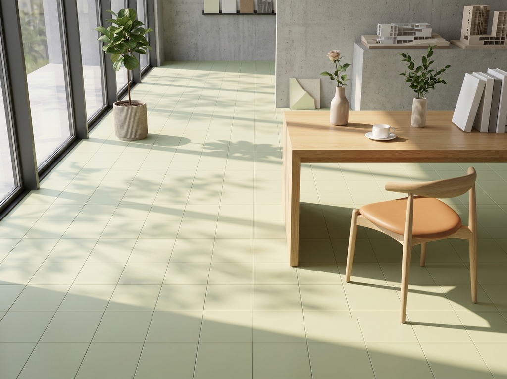 Tường khu vực thương mại ốp gạch 200x200mm ghép lưới đều