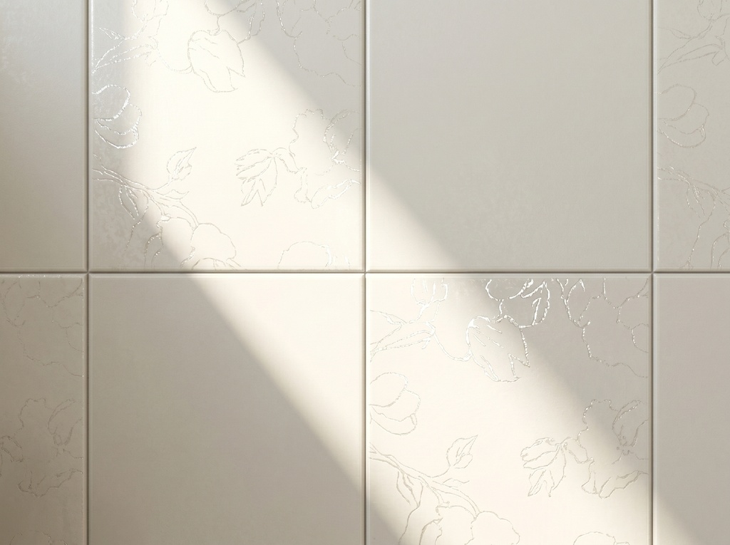 Viên gạch porcelain 200x200mm chụp chính diện thấy rõ hoạ tiết hoa dập nổi