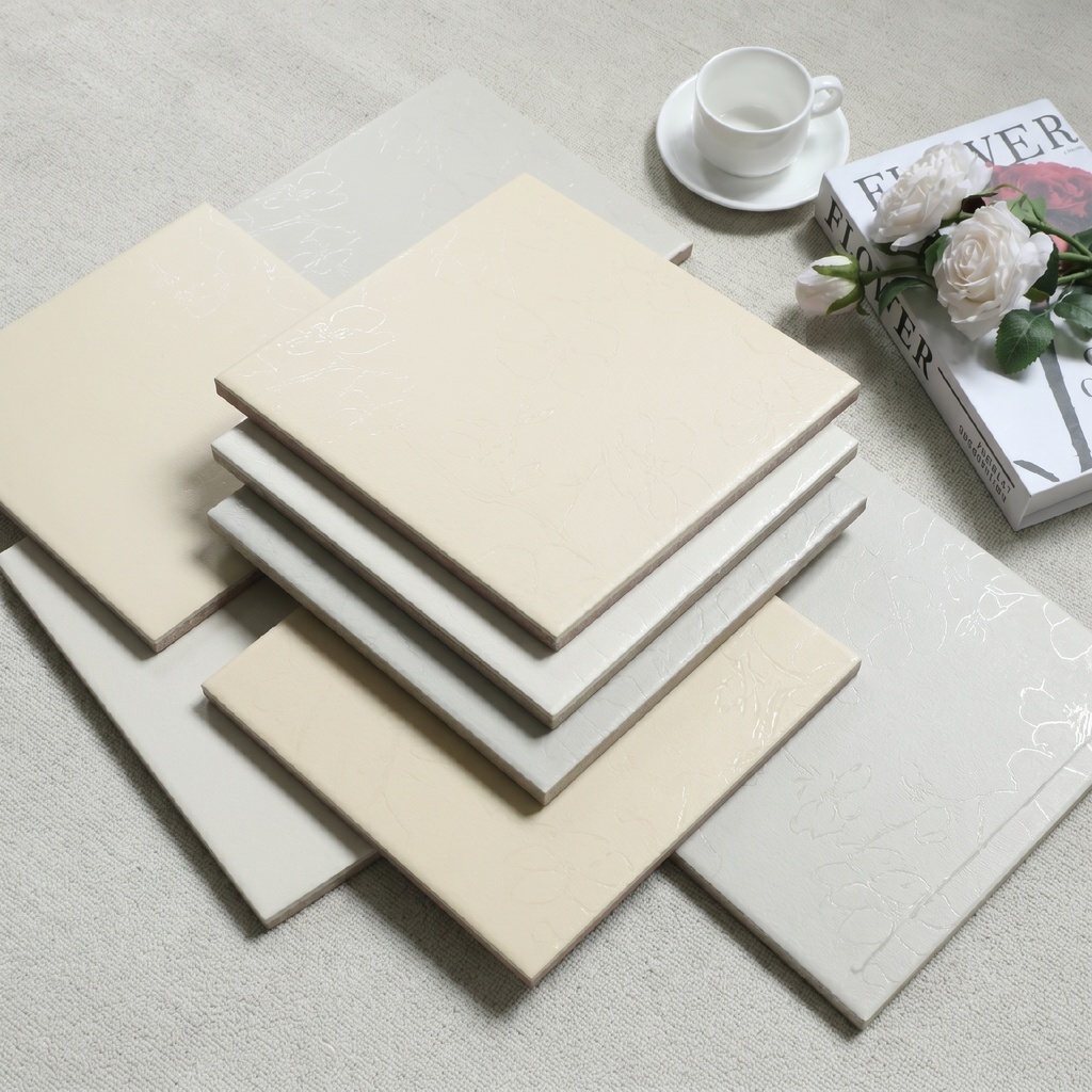 Bảng màu be, kem và xám nhạt của dòng gạch porcelain 200x200mm