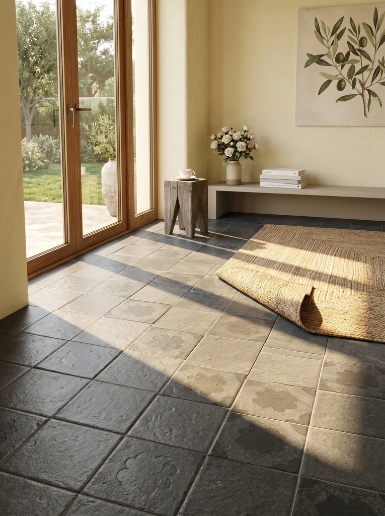 Tường điểm nhấn ốp gạch porcelain 200x200mm vân đá siêu mờ