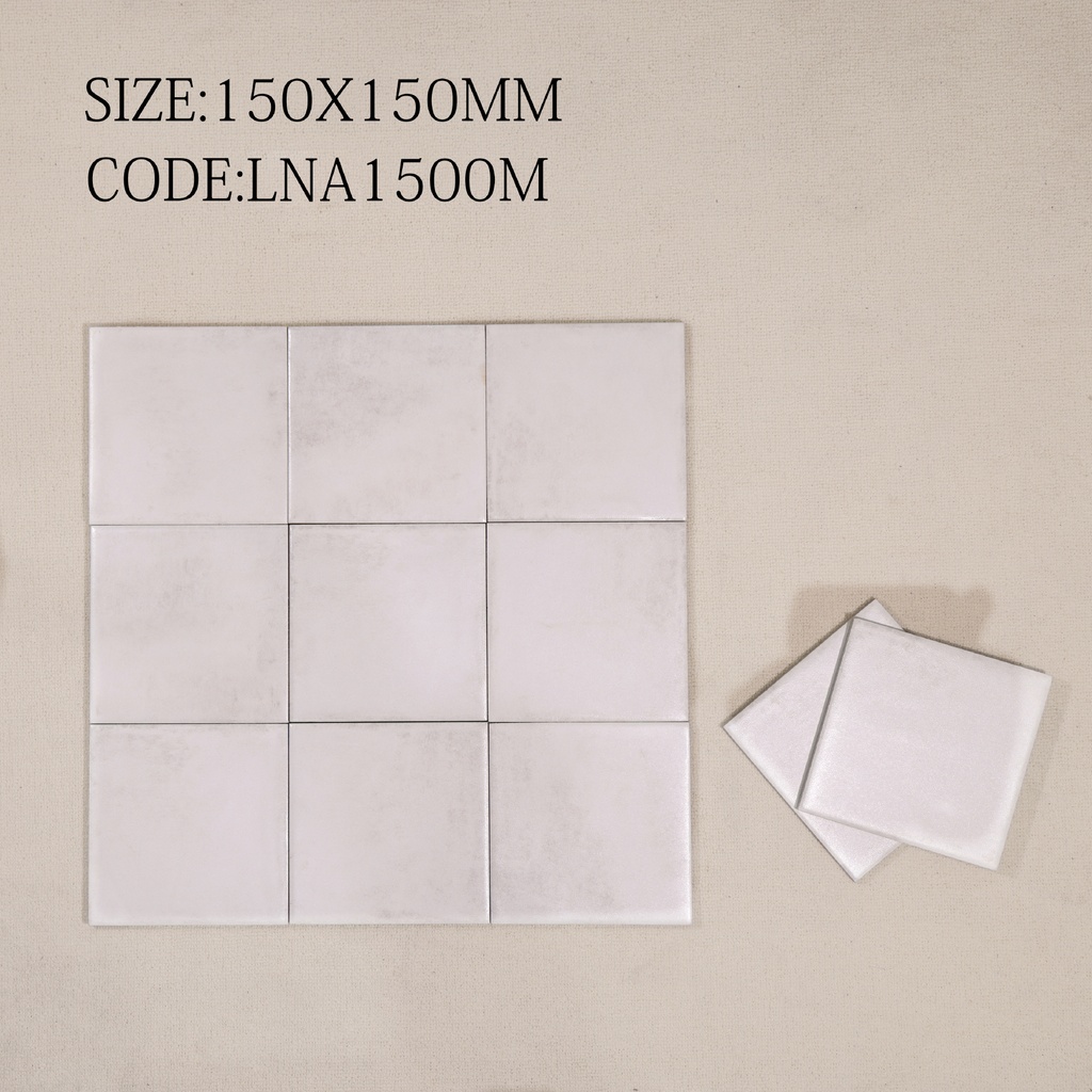 Tường phòng khách ốp gạch mờ gợn sóng 150x150mm tông be