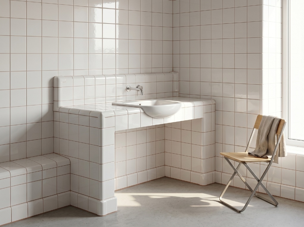 Các chi tiết nẹp ceramic trắng bóng xếp cạnh nhau trên nền sáng