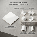 Bộ phụ kiện ceramic trắng đồng bộ với gạch ốp tường cùng tông
