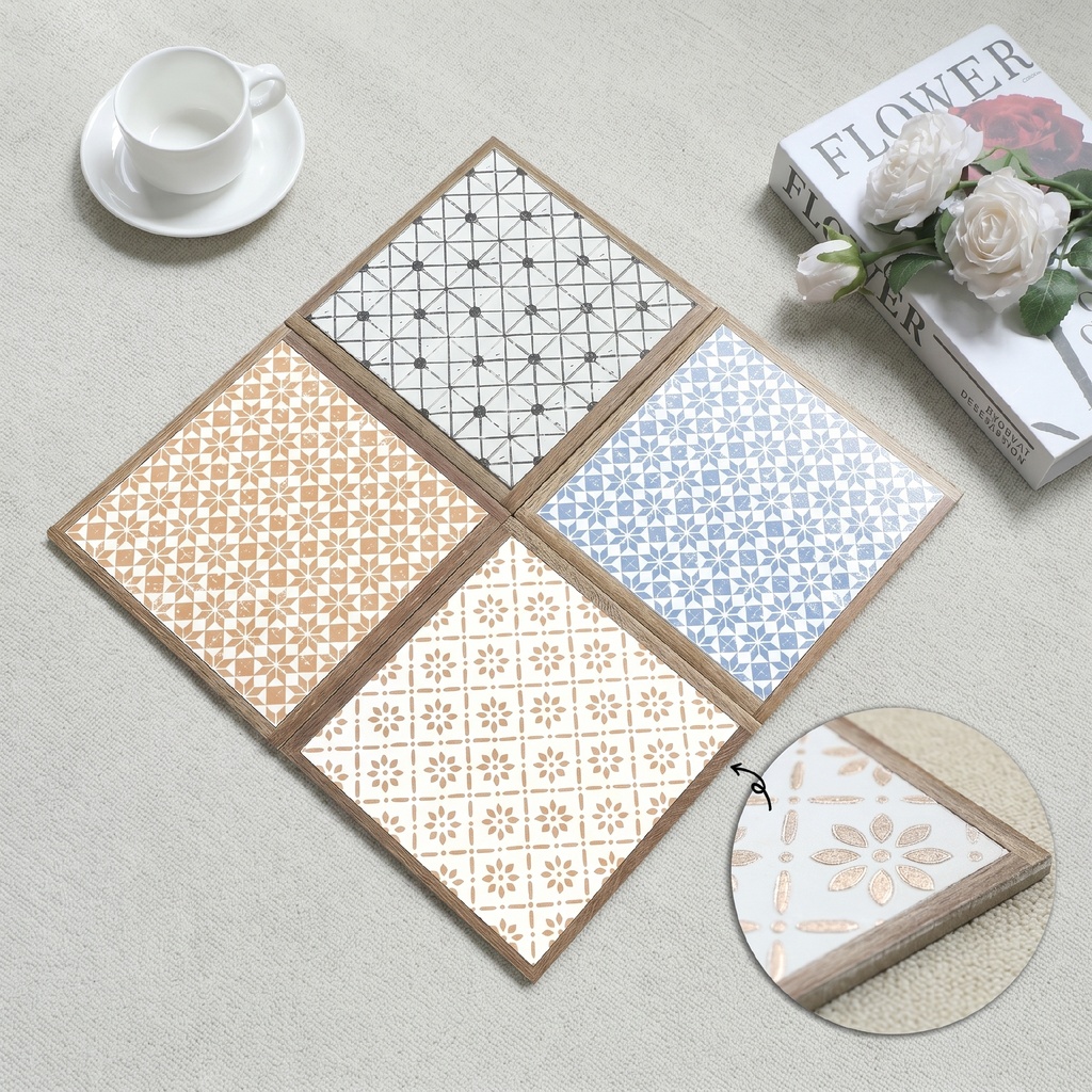 Chín mẫu hoạ tiết gạch porcelain 200x200mm xếp thành lưới vuông