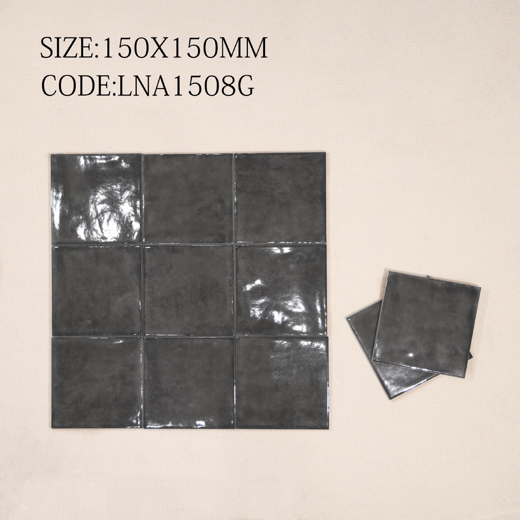 Mảng tường nội thất ốp gạch gợn sóng bóng 150x150mm tông xanh