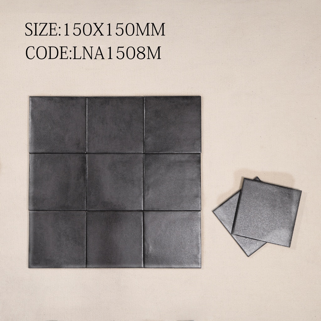 Tường phòng khách ốp gạch mờ gợn sóng 150x150mm tông be
