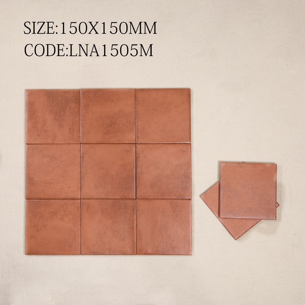 Viên gạch porcelain 150x150mm mờ gợn sóng chụp chính diện