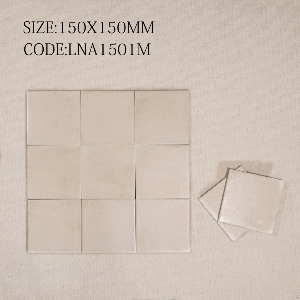 Tường phòng khách ốp gạch mờ gợn sóng 150x150mm tông be