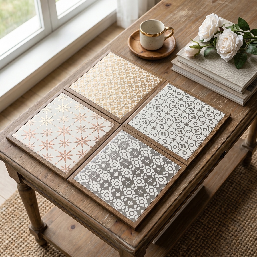 Sàn nội thất lát gạch hoạ tiết 200x200mm theo kiểu patchwork