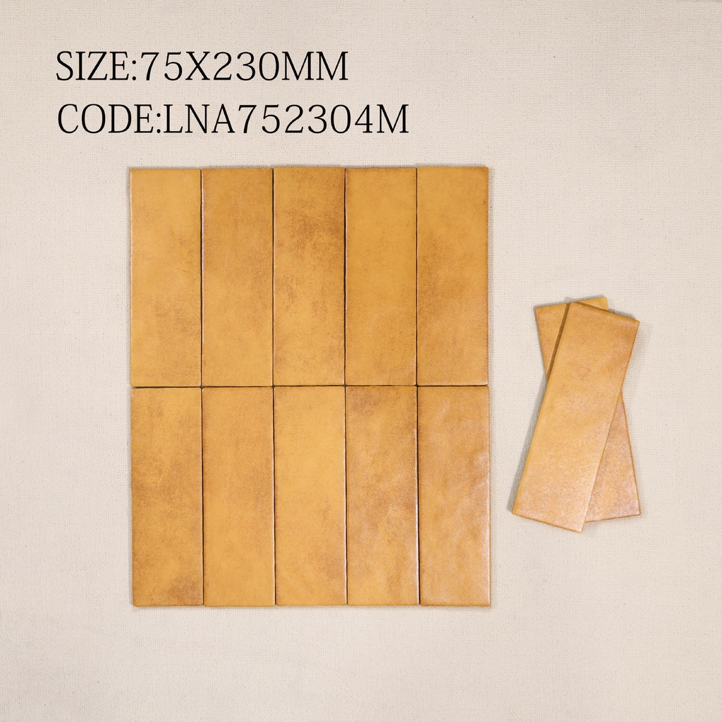 Viên gạch thẻ porcelain 70x230mm mờ gợn sóng chụp chính diện