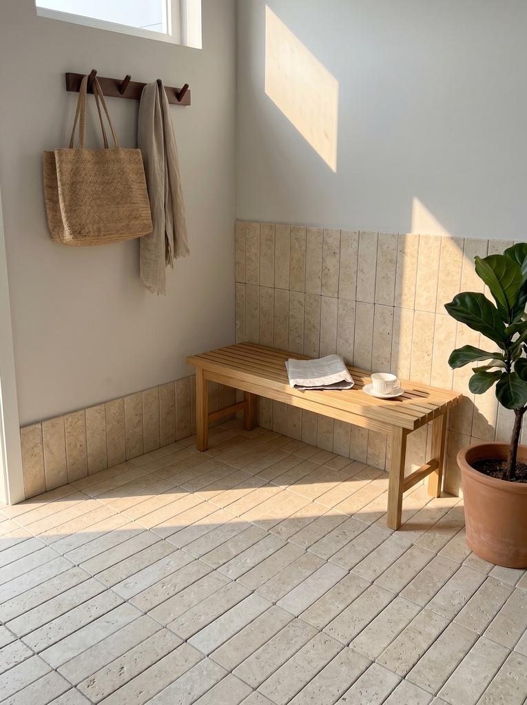 Viên gạch thẻ porcelain 60x250mm vân đá vôi chụp chính diện