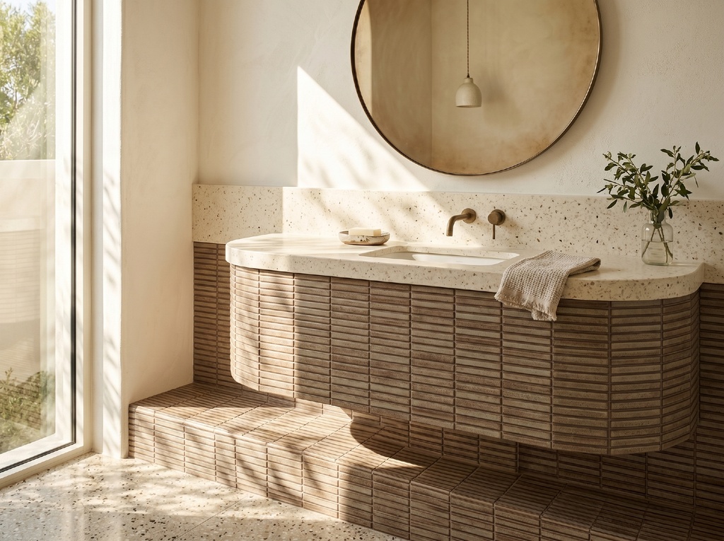 Cận cảnh bề mặt cong và sắc độ in phun của từng thanh mosaic