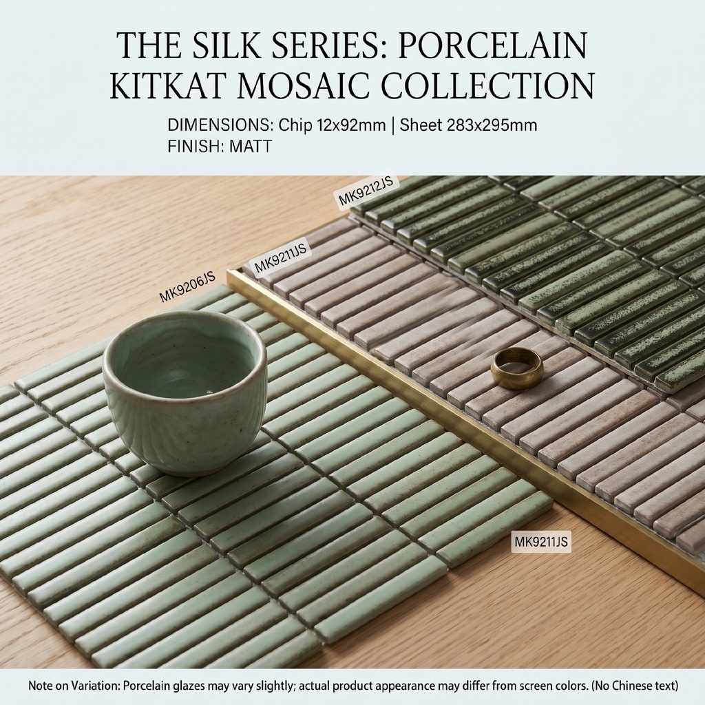 Vỉ gạch mosaic porcelain 283x295mm chụp chính diện trên nền sáng