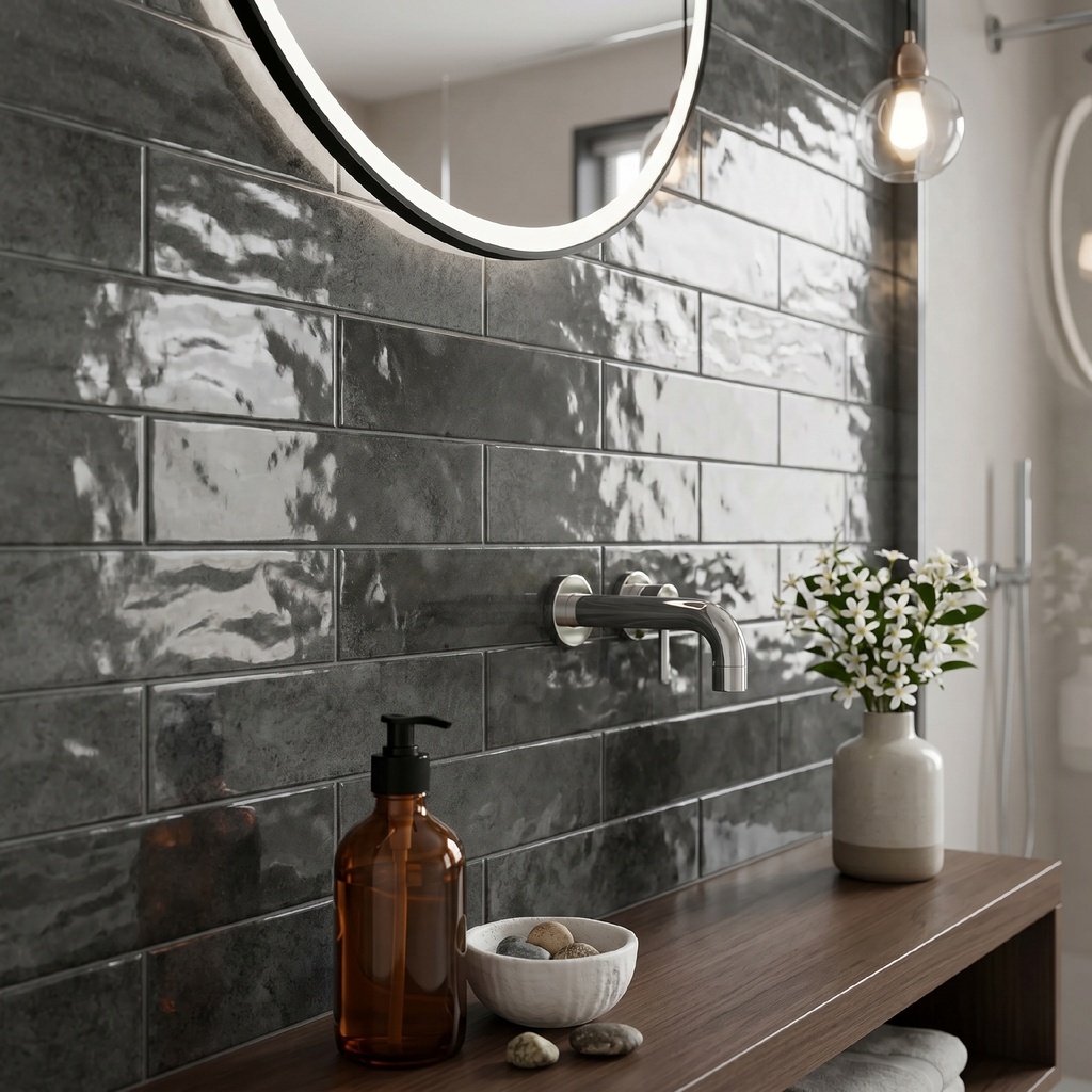 Viên gạch porcelain 75x300mm chụp chính diện trên nền sáng