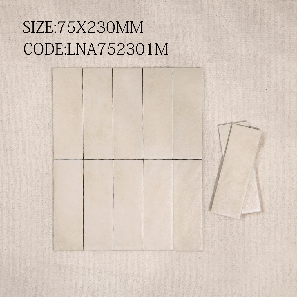 Viên gạch thẻ porcelain 70x230mm mờ gợn sóng chụp chính diện