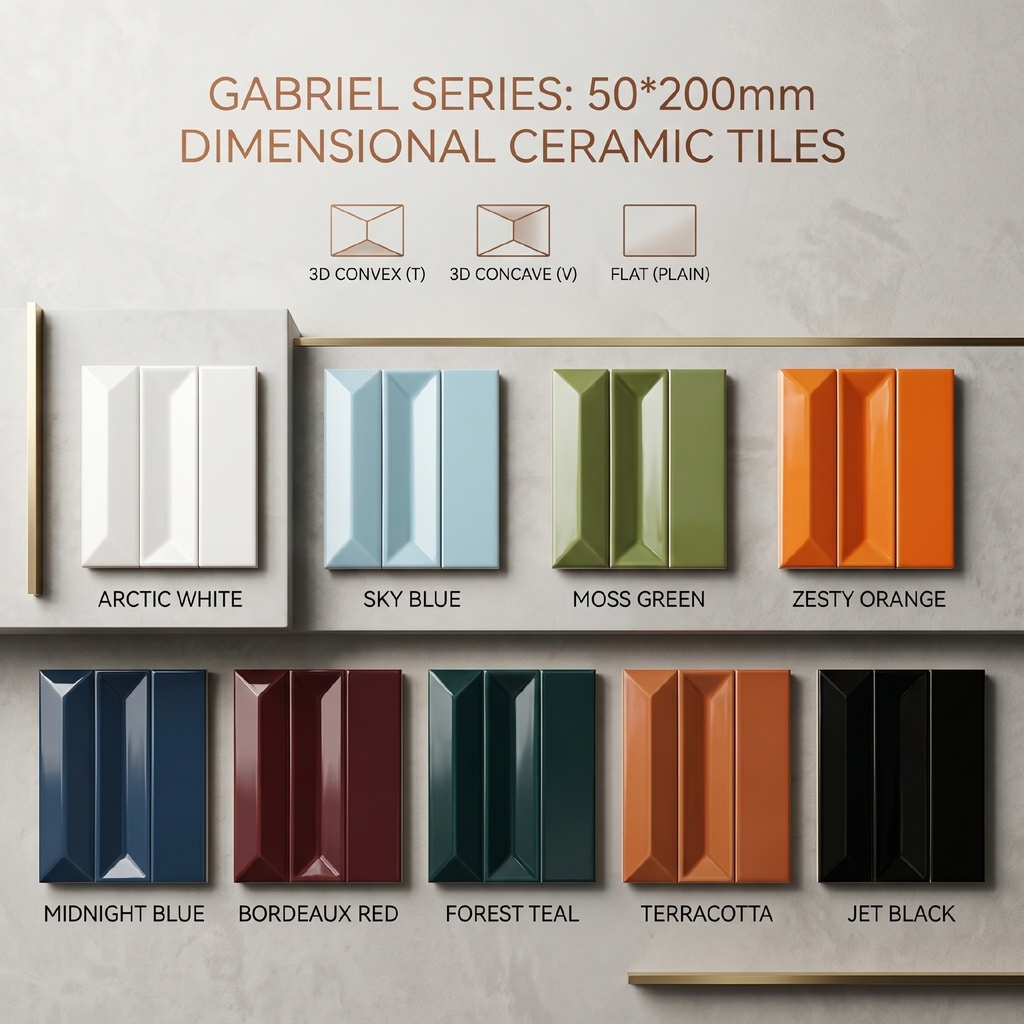 Ba viên gạch ceramic 50x200mm thể hiện khuôn lồi, lõm và phẳng
