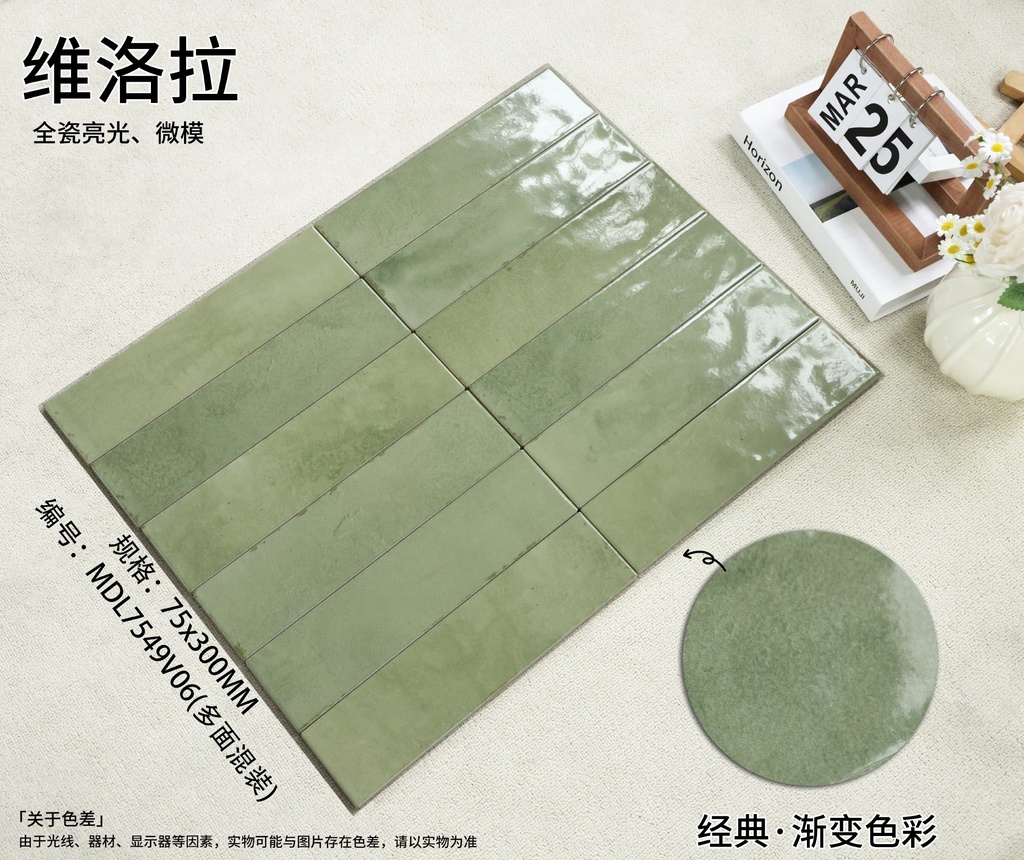 Mảng tường ốp bếp hoàn thiện bằng gạch porcelain gợn sóng 75x300mm